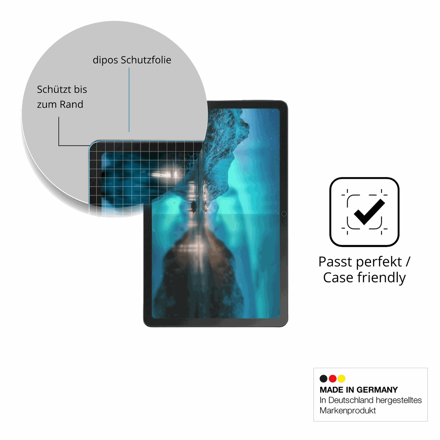 Schutzglasfolie mit optimaler Passform, zur Verwendung mit Hüllen geeignet
