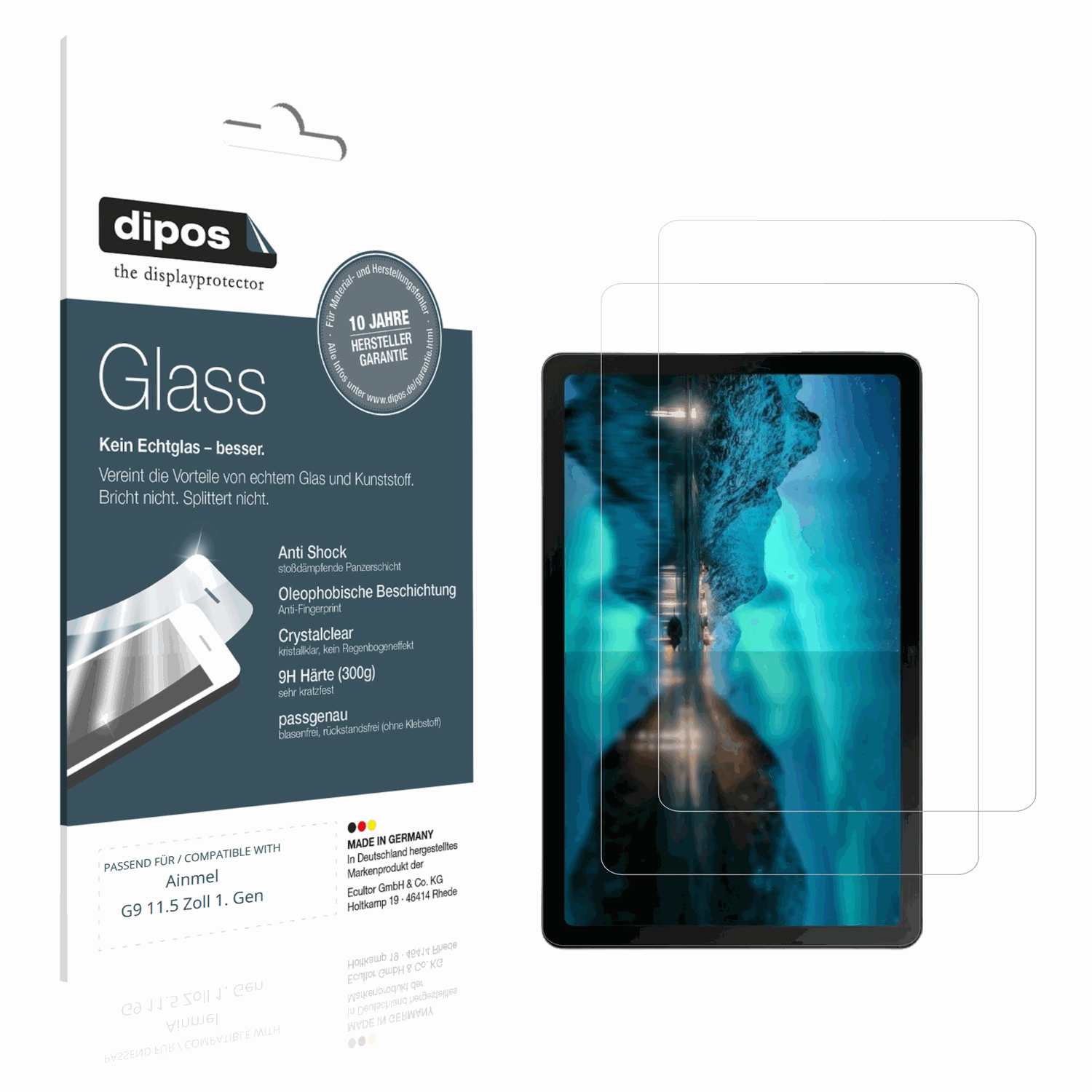Klare Displayschutzfolie von dipos passend für Ainmel G9 11.5 Zoll 1. Gen, 9H kratzfest und blasenfrei montiert
