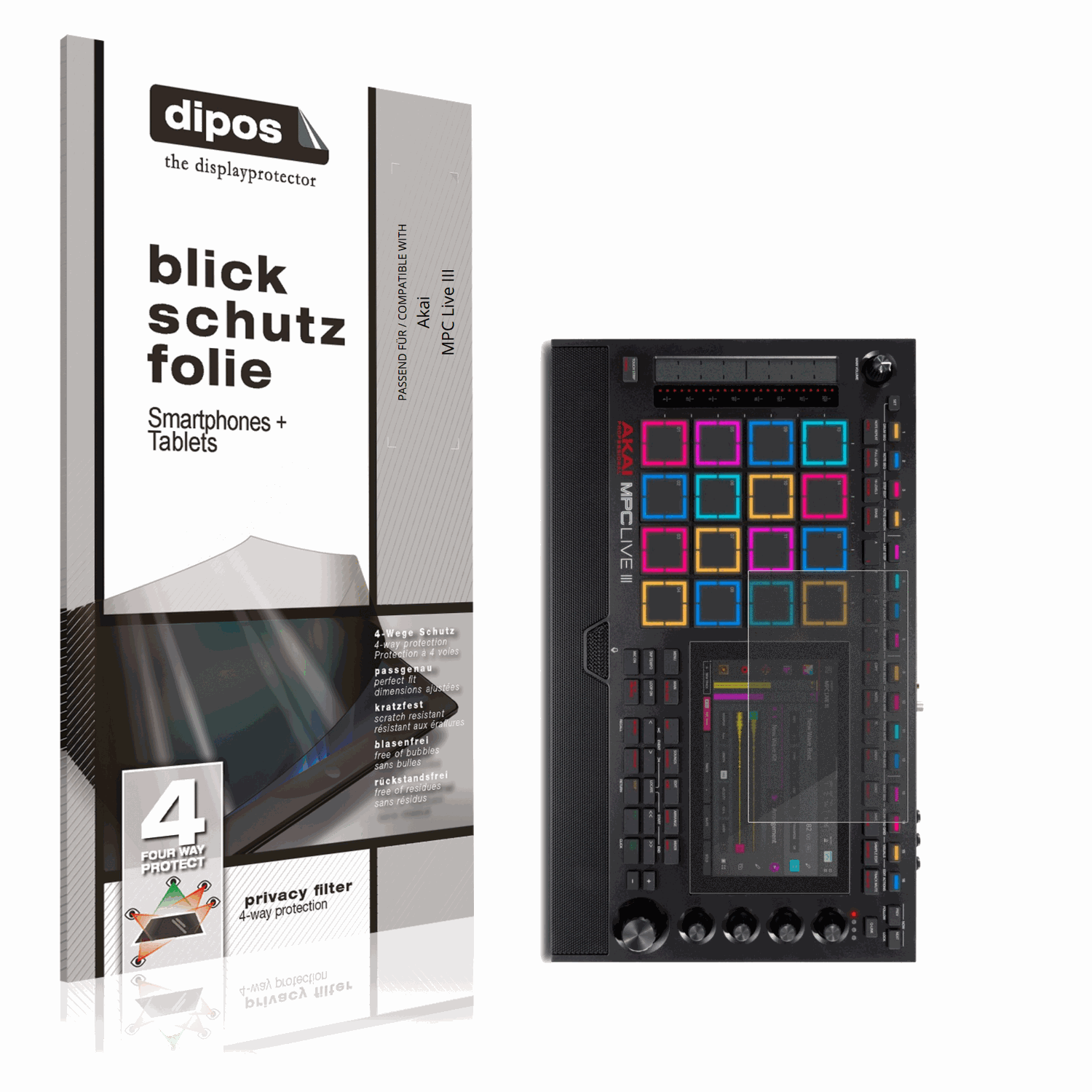 Blickschutzfolie von dipos passend für Akai MPC Live III, präziser Zuschnitt und blasenfrei montiert