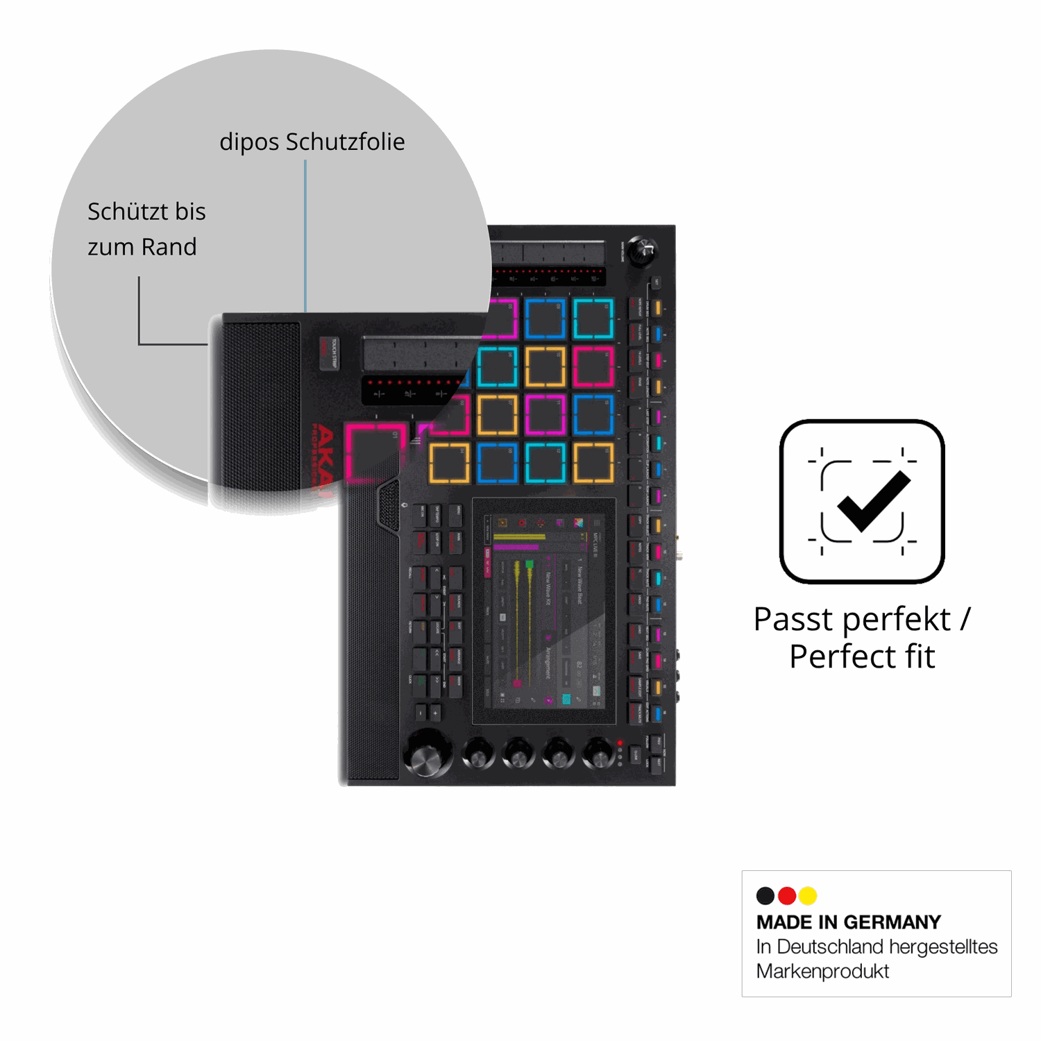 Schutz gegen Kratzer auf dem Akai MPC Live III Glas durch Schlüssel oder Ähnliches