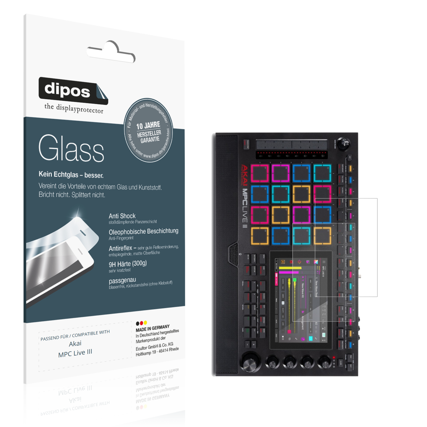 Matte Displayschutzfolie von dipos passend für Akai MPC Live III, 9H kratzfest und blasenfrei montiert