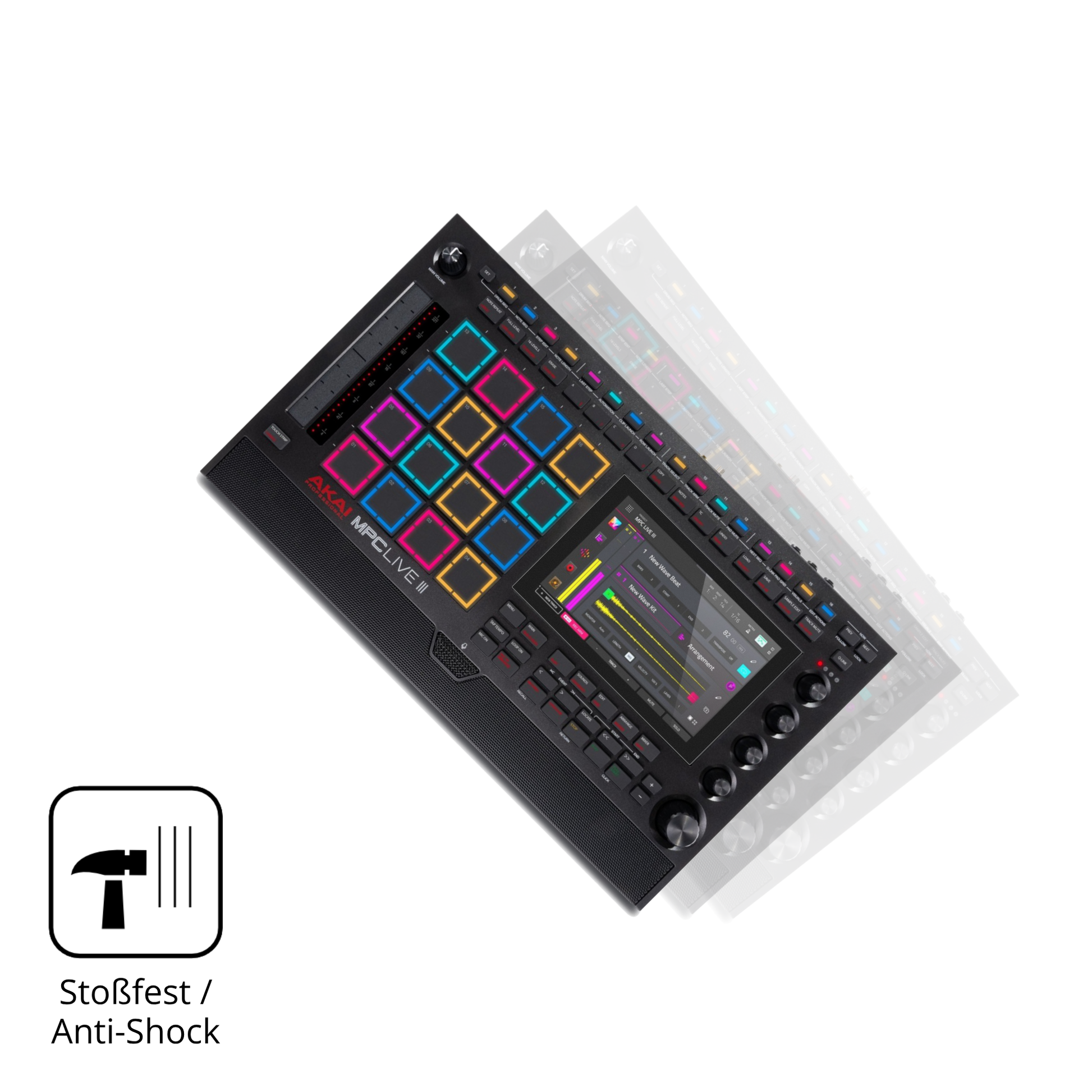 Schutz gegen Kratzer auf dem Akai MPC Live III Glas durch Schlüssel, Stöße gegen die Tischkante oder Stürze