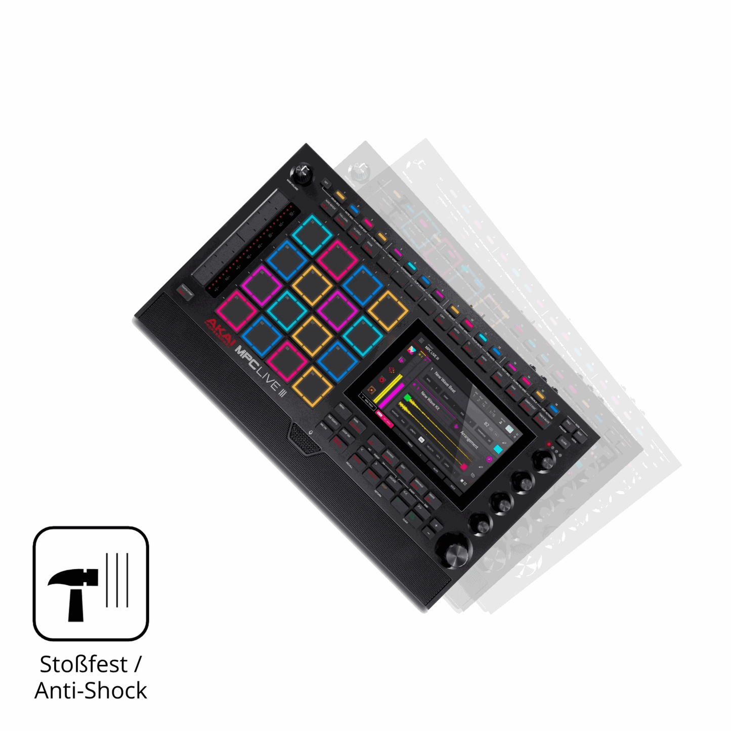 Schutz gegen Kratzer auf dem Akai MPC Live III Glas durch Schlüssel, Stöße gegen die Tischkante oder Stürze