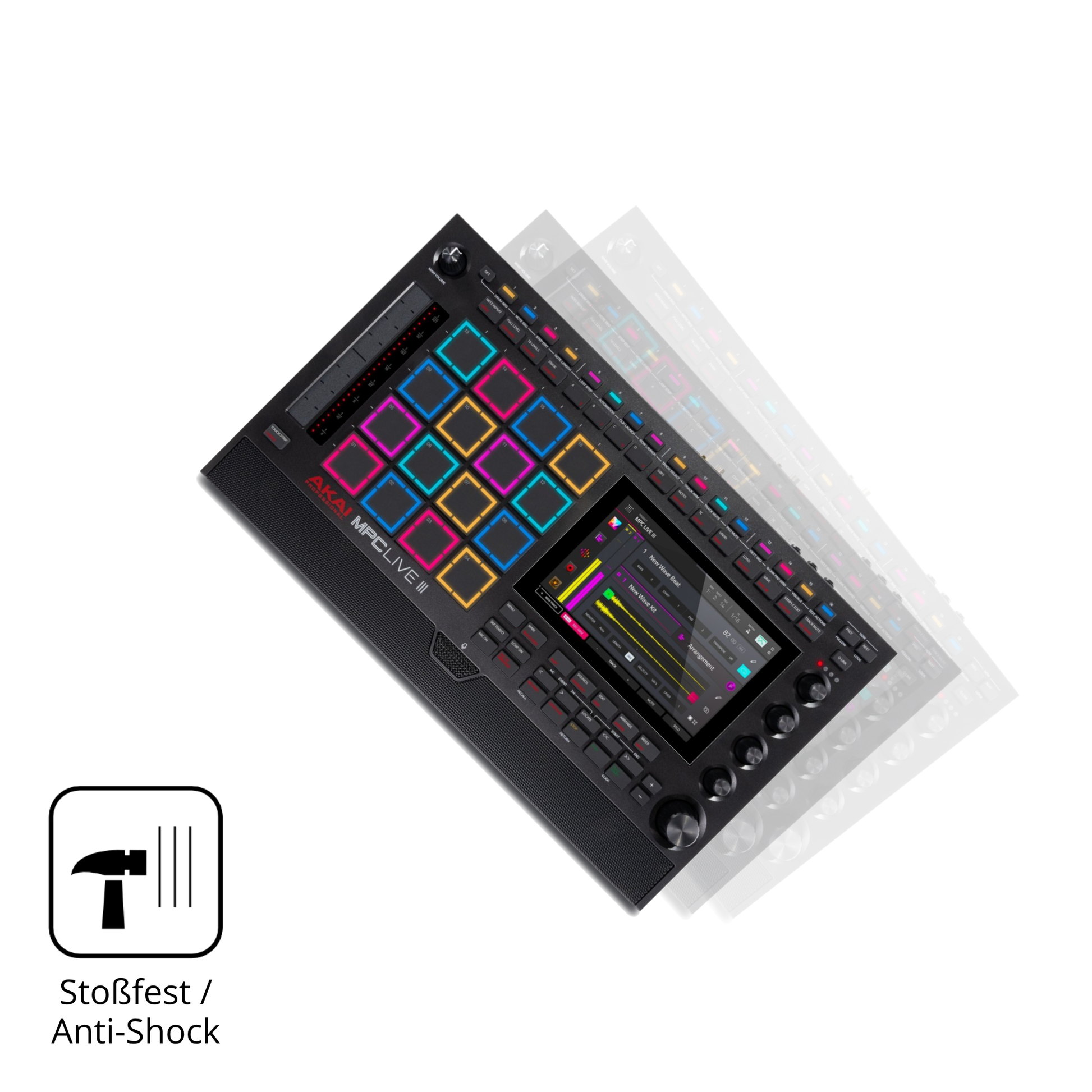 Schutz gegen Kratzer auf dem Akai MPC Live III Glas durch Schlüssel, Stöße gegen die Tischkante oder Stürze