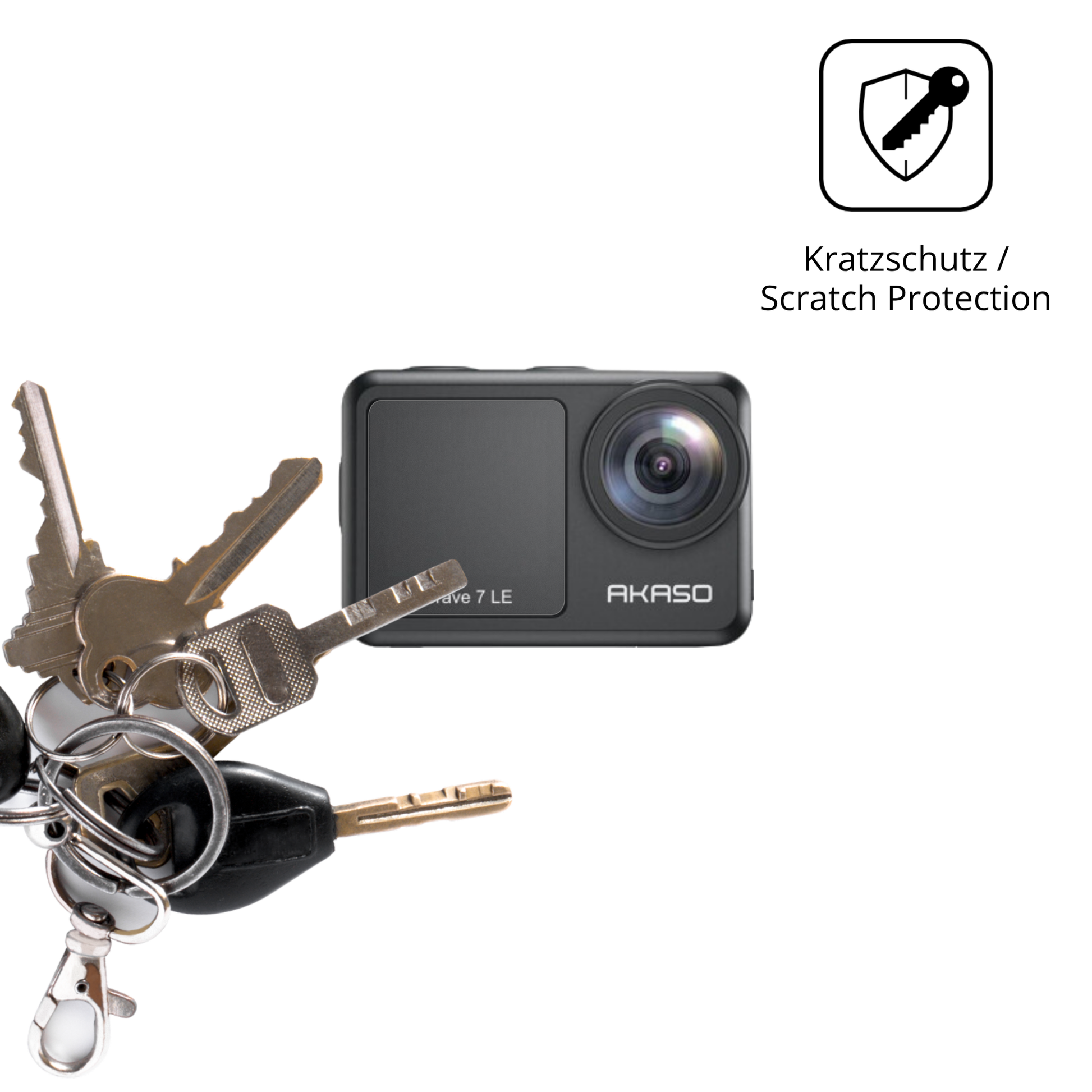 Schutz gegen Kratzer auf dem Akaso Brave 7 Glas durch Schlüssel oder Ähnliches