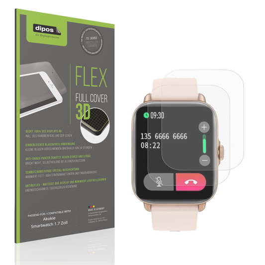 Matte Displayschutzfolie von dipos passend für akokiesmartwatch 1.7 zoll, 100% Displayabdeckung und blasenfreie Montage