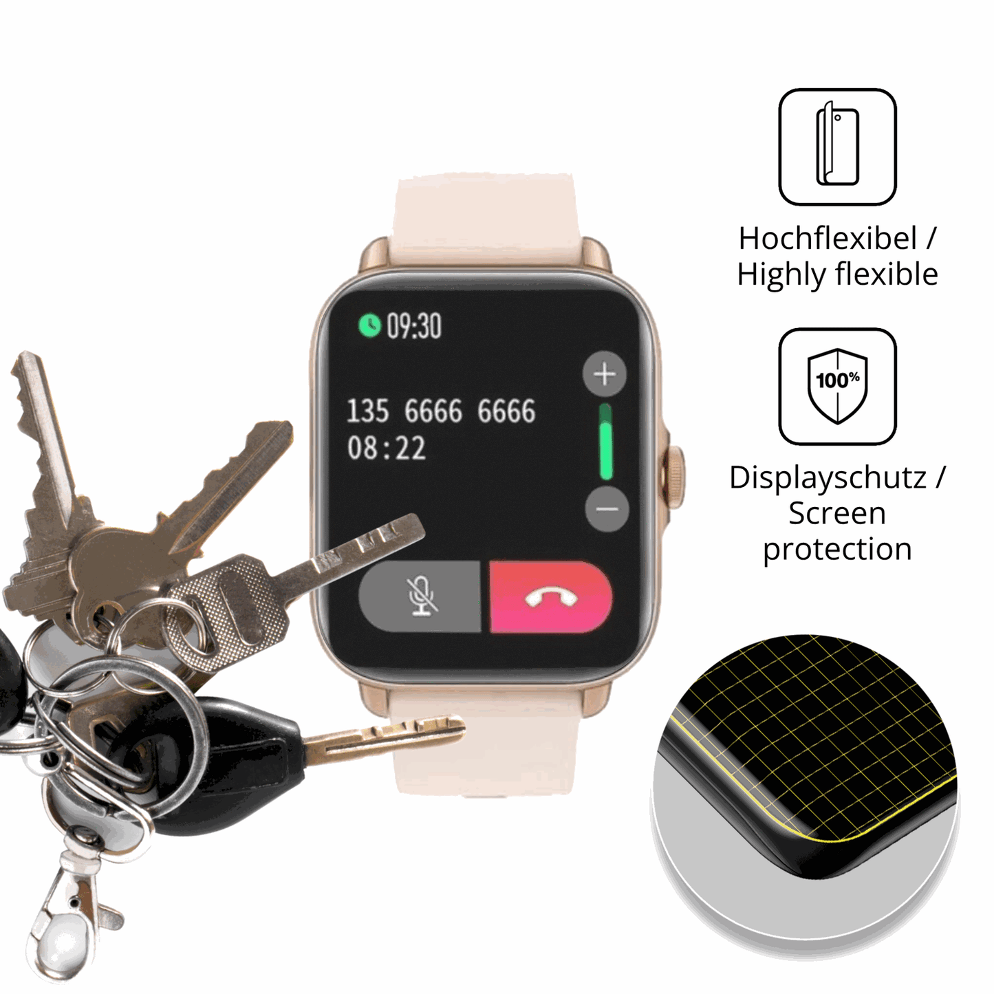 dipos Displayschutz für akokiesmartwatch 1.7 zoll, transparente Oberfläche, perfekte Passform auch für die Rundungen