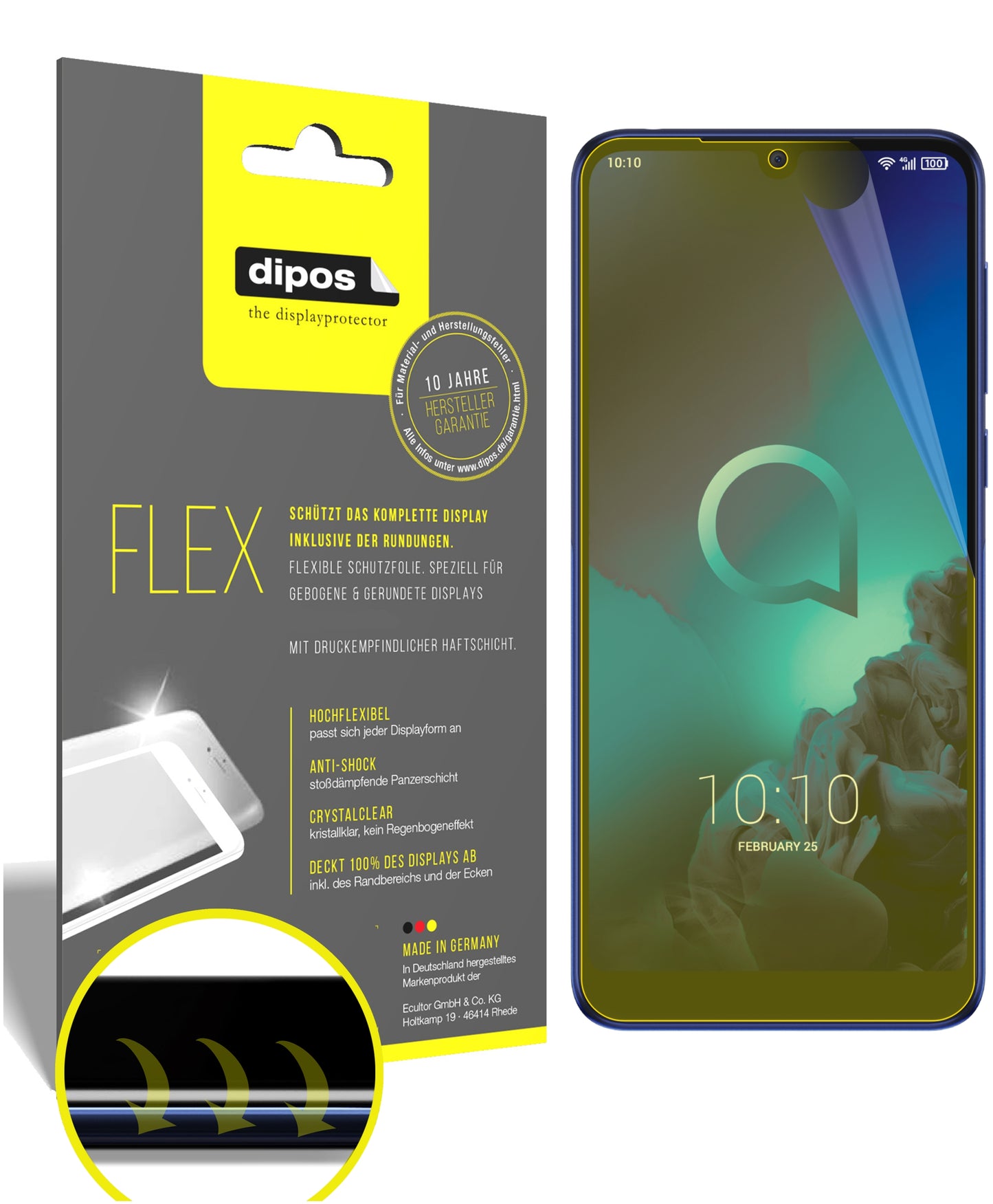 Klare Displayschutzfolie von dipos passend für Alcatel 3L, 100% Displayabdeckung und blasenfreie Montage