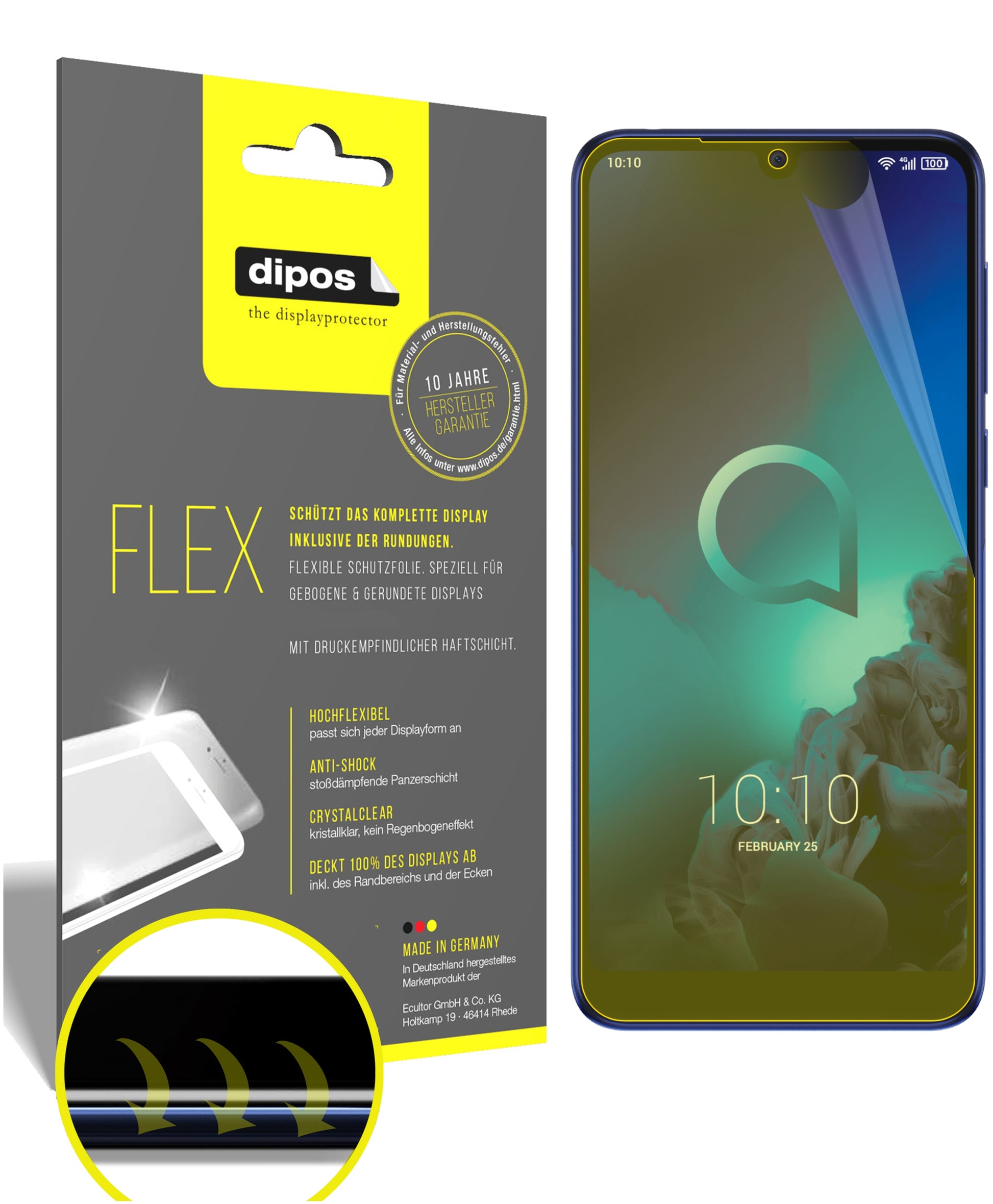 Klare Displayschutzfolie von dipos passend für Alcatel 3L, 100% Displayabdeckung und blasenfreie Montage