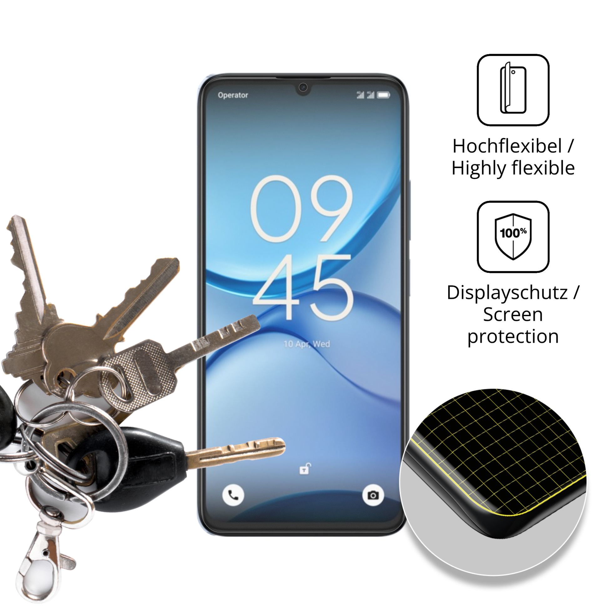 dipos Displayschutz für Alcatel A62, transparente Oberfläche, perfekte Passform auch für die Rundungen