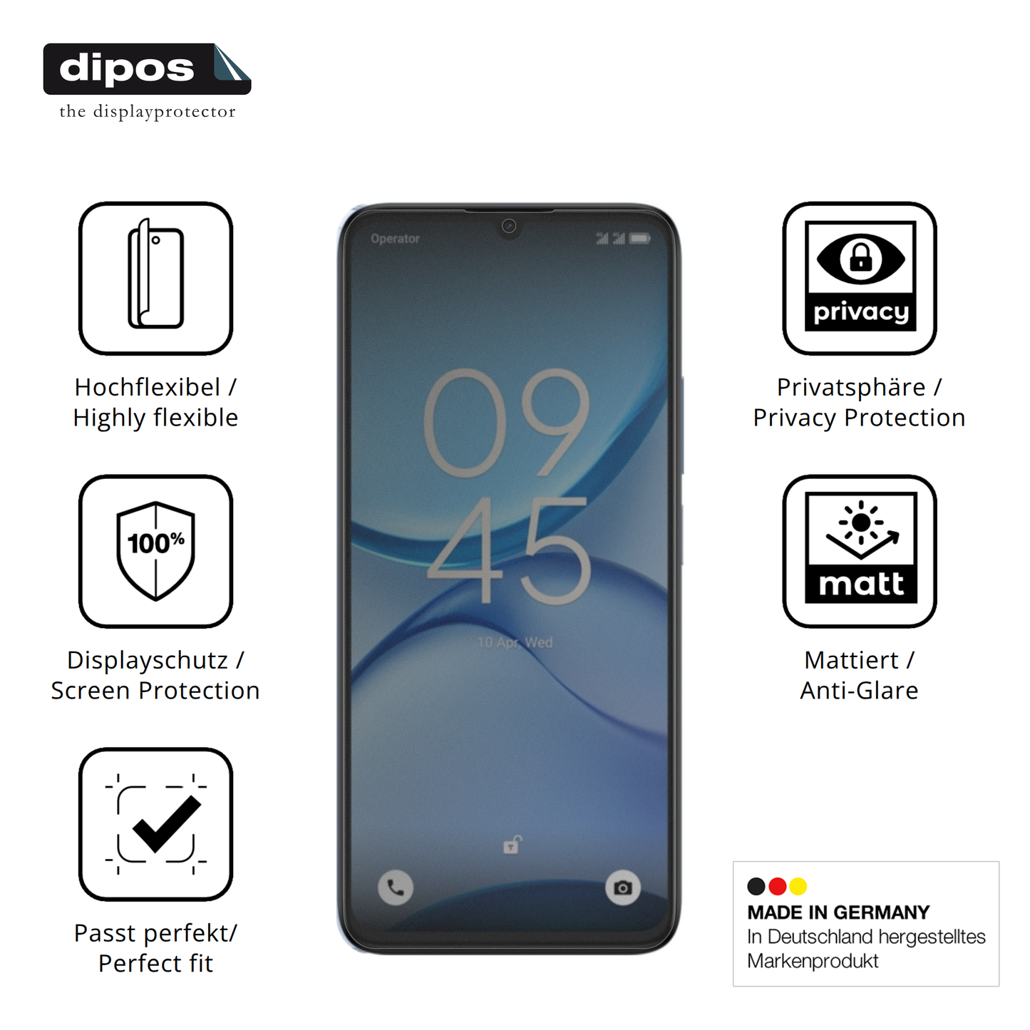 Flexible TPU-Folie passend zugeschnitten für Alcatel A62, mit Privatsphäre-Schutz durch Sichtschutz-Folie