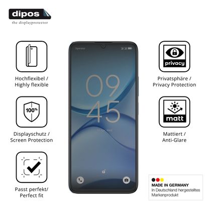 Flexible TPU-Folie passend zugeschnitten für Alcatel A62, mit Privatsphäre-Schutz durch Sichtschutz-Folie