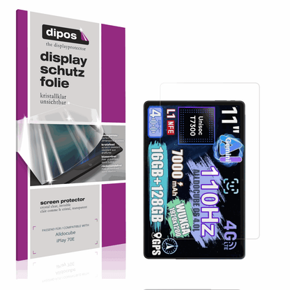 Klare Displayschutzfolie von dipos passend für alldocubeiplay 70e, präziser Zuschnitt und blasenfrei montiert