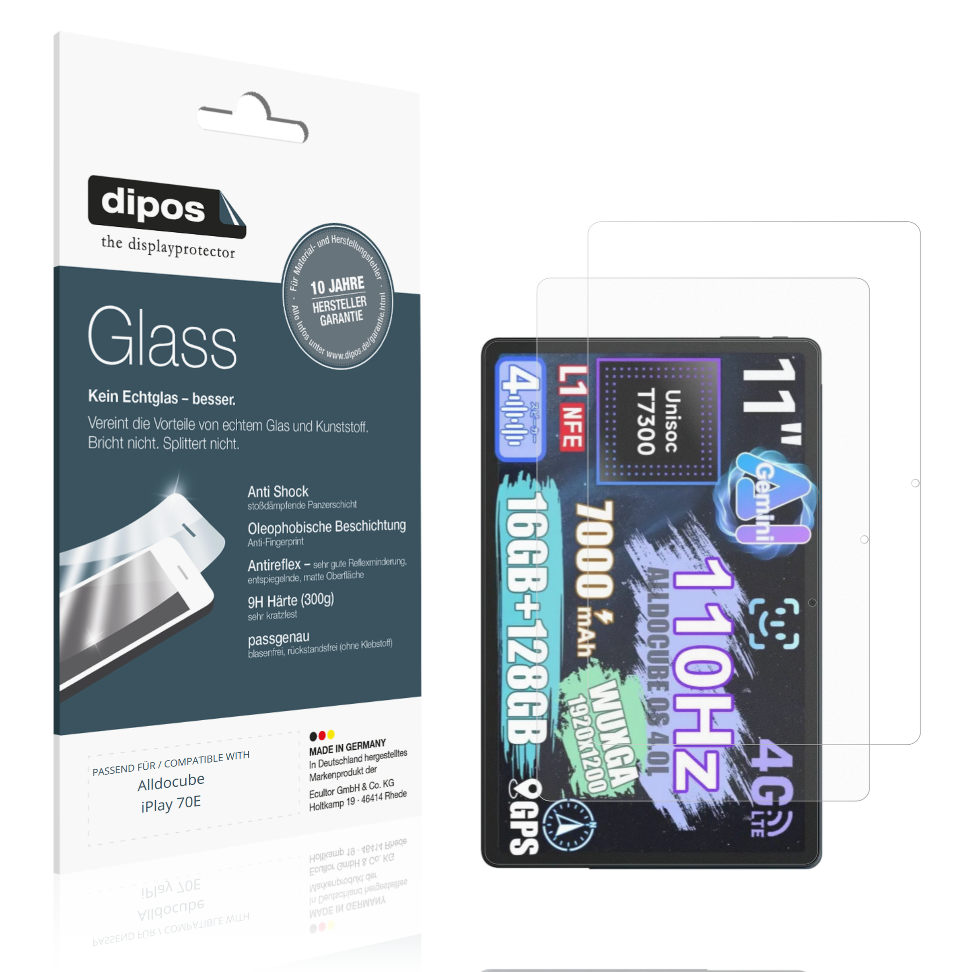 Matte Displayschutzfolie von dipos passend für alldocubeiplay 70e, 9H kratzfest und blasenfrei montiert