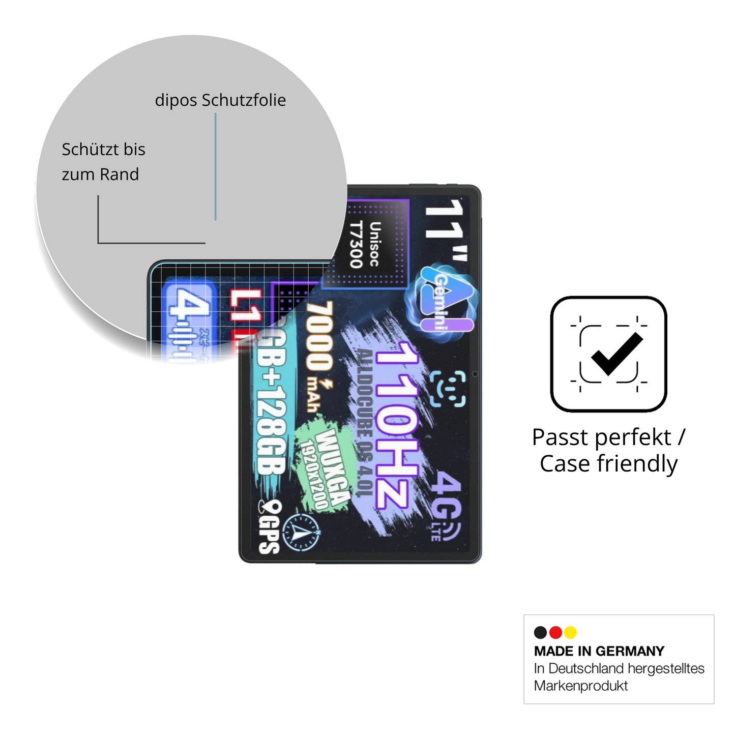Schutzglasfolie mit optimaler Passform, zur Verwendung mit Hüllen geeignet