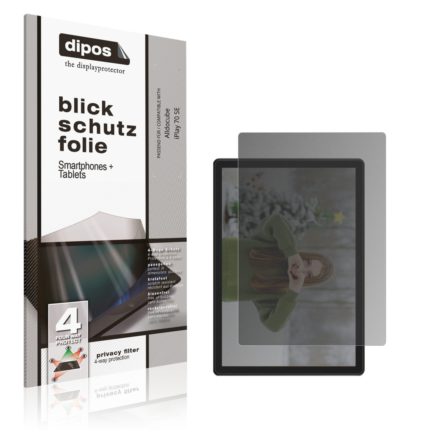 Blickschutzfolie von dipos passend für Alldocube iPlay 70 SE, präziser Zuschnitt und blasenfrei montiert