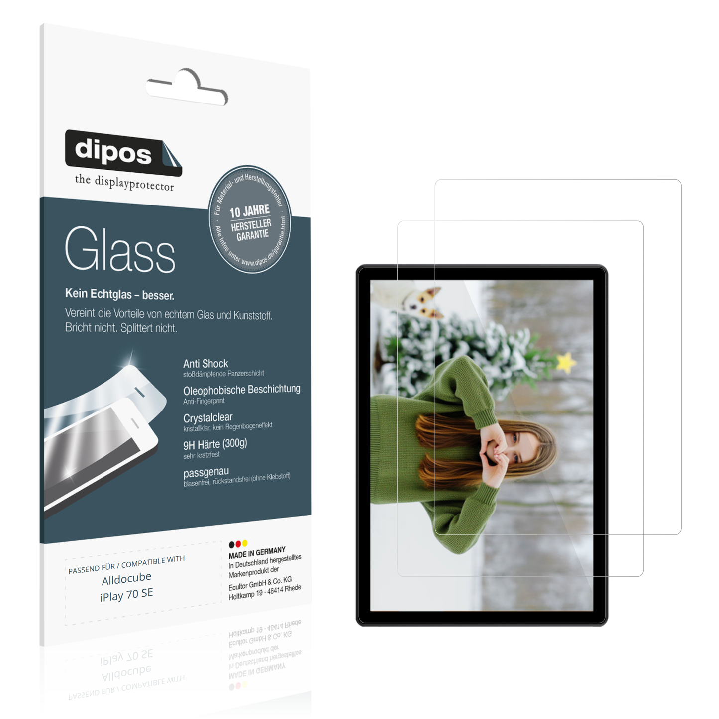 Klare Displayschutzfolie von dipos passend für Alldocube iPlay 70 SE, 9H kratzfest und blasenfrei montiert