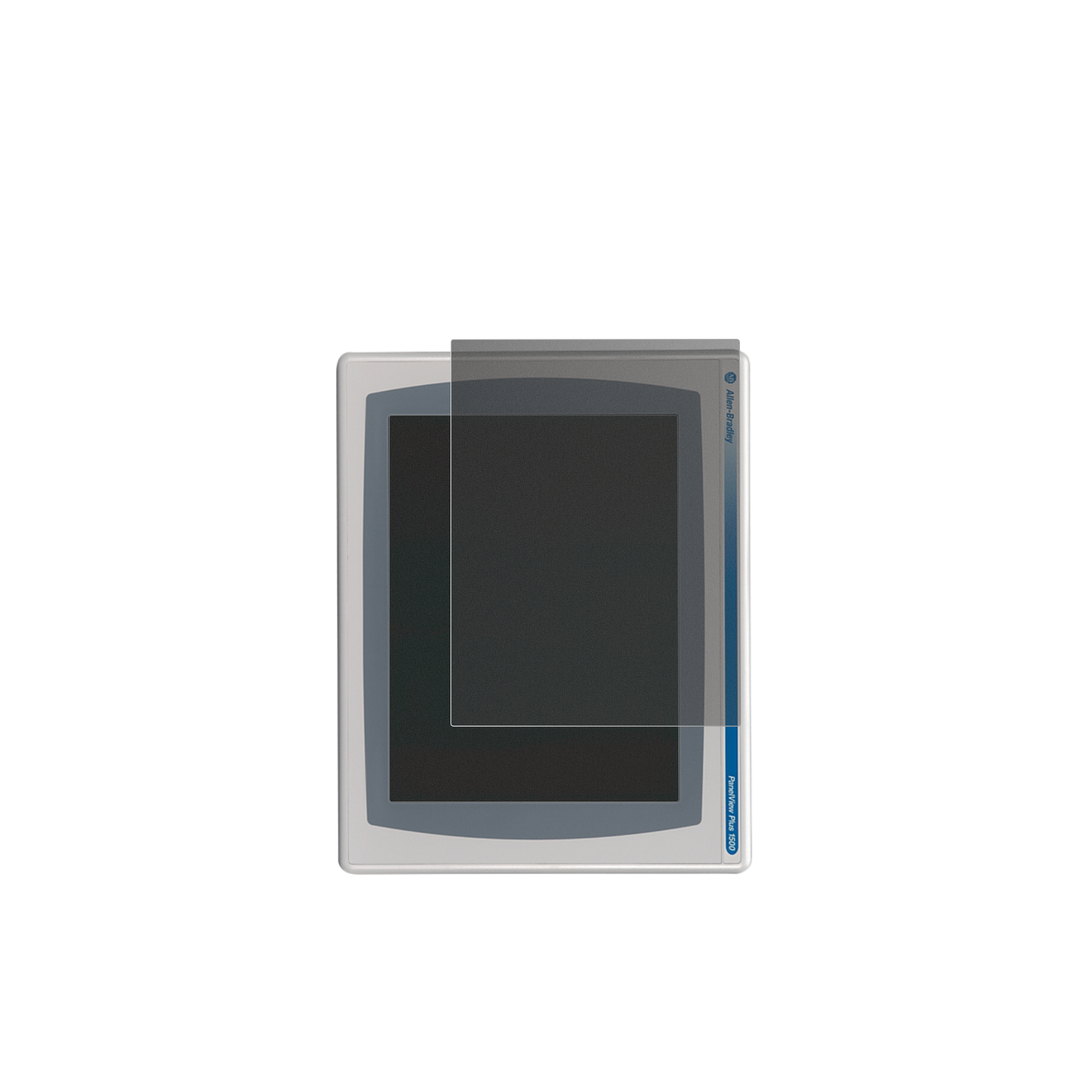 Allen-Bradley2711P-RDT15C mit aufgebrachtem dipos Displayschutz, der seitliche Einblicke blockiert