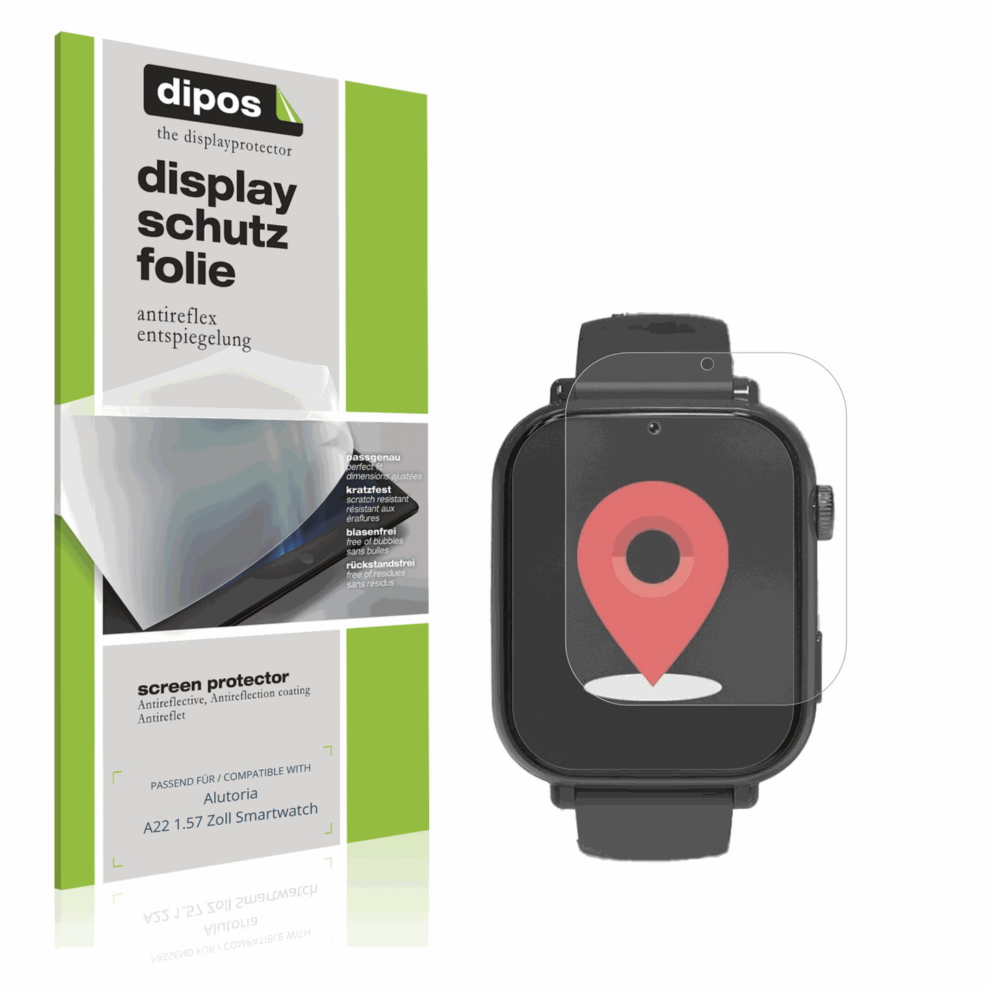 Matte Displayschutzfolie von dipos passend für Alutoria A22 1.57 Zoll Smartwatch, präziser Zuschnitt und blasenfrei montiert