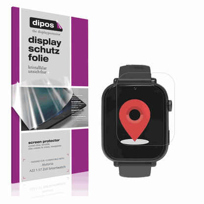 Klare Displayschutzfolie von dipos passend für Alutoria A22 1.57 Zoll Smartwatch, präziser Zuschnitt und blasenfrei montiert
