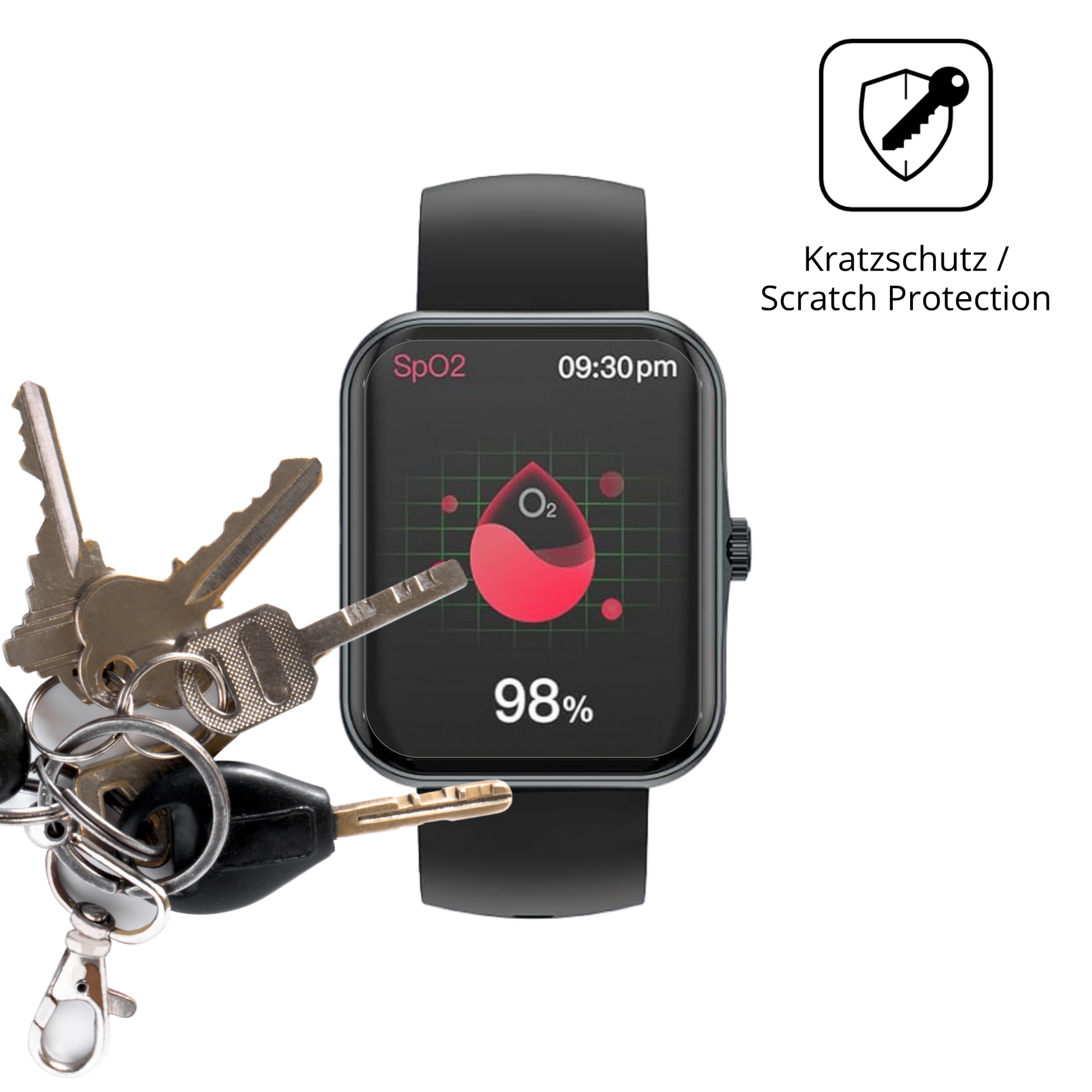 Schutz gegen Kratzer auf dem Alutoria S80K 1.83 Zoll Smartwatch Glas durch Schlüssel oder Ähnliches