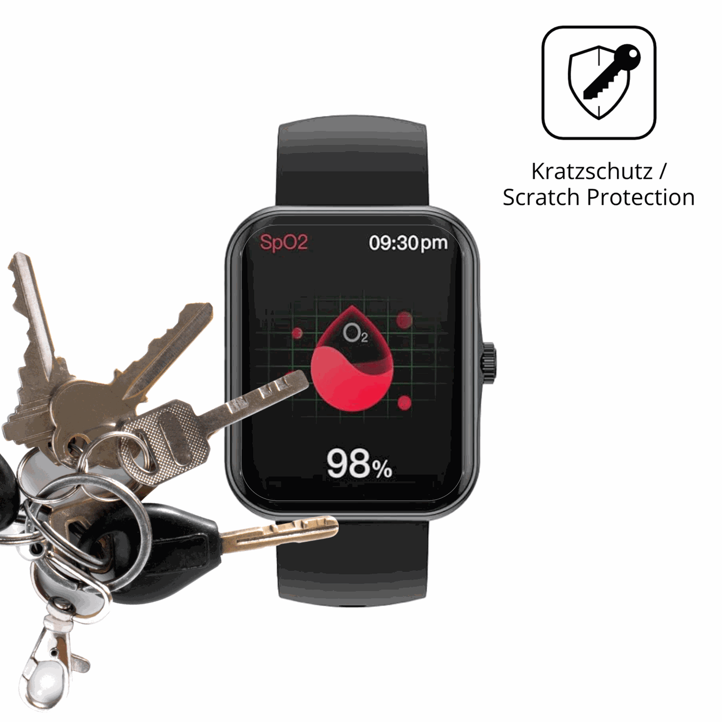 Schutz gegen Kratzer auf dem Alutoria S80K 1.83 Zoll Smartwatch Glas durch Schlüssel oder Ähnliches