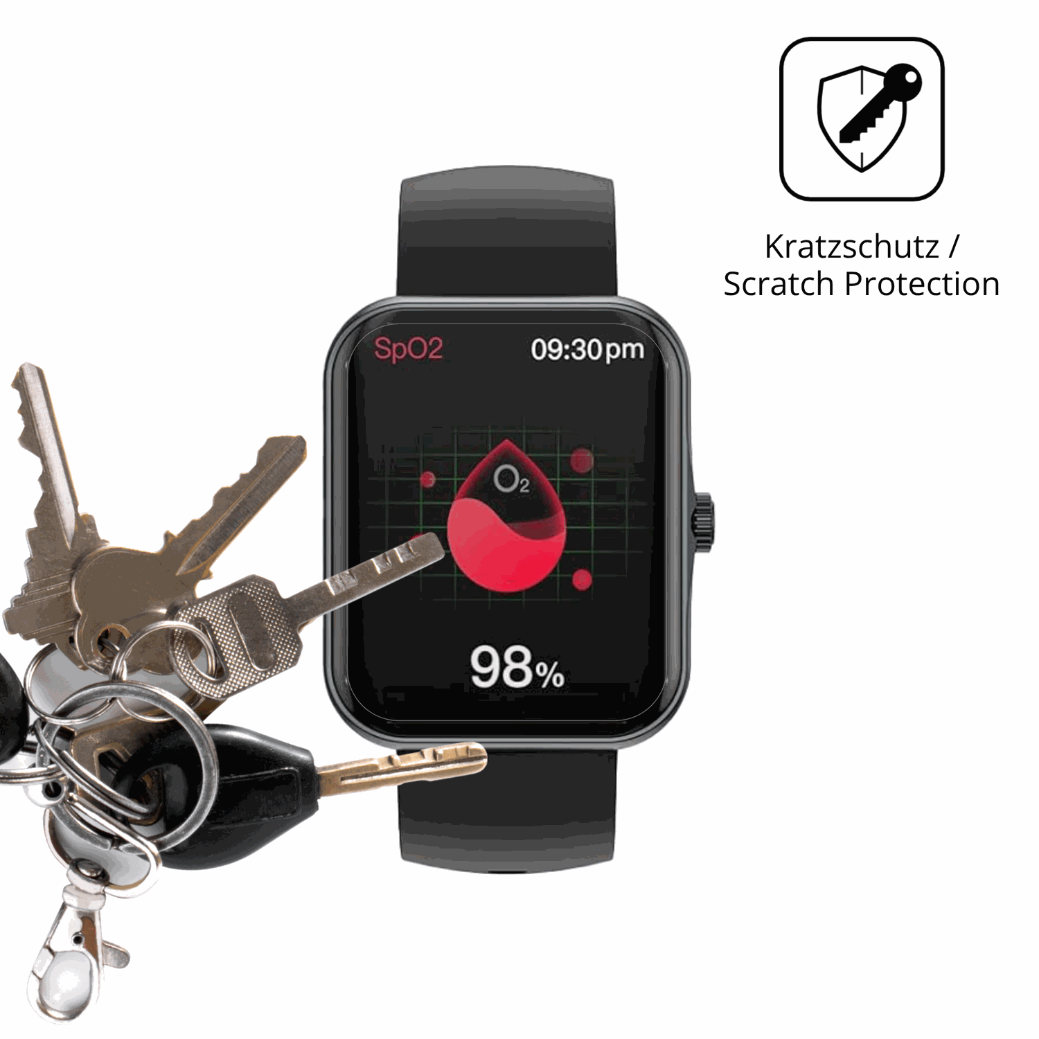 Schutz gegen Kratzer auf dem Alutoria S80K 1.83 Zoll Smartwatch Glas durch Schlüssel oder Ähnliches
