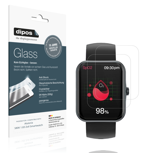 Klare Displayschutzfolie von dipos passend für Alutoria S80K 1.83 Zoll Smartwatch, 9H kratzfest und blasenfrei montiert