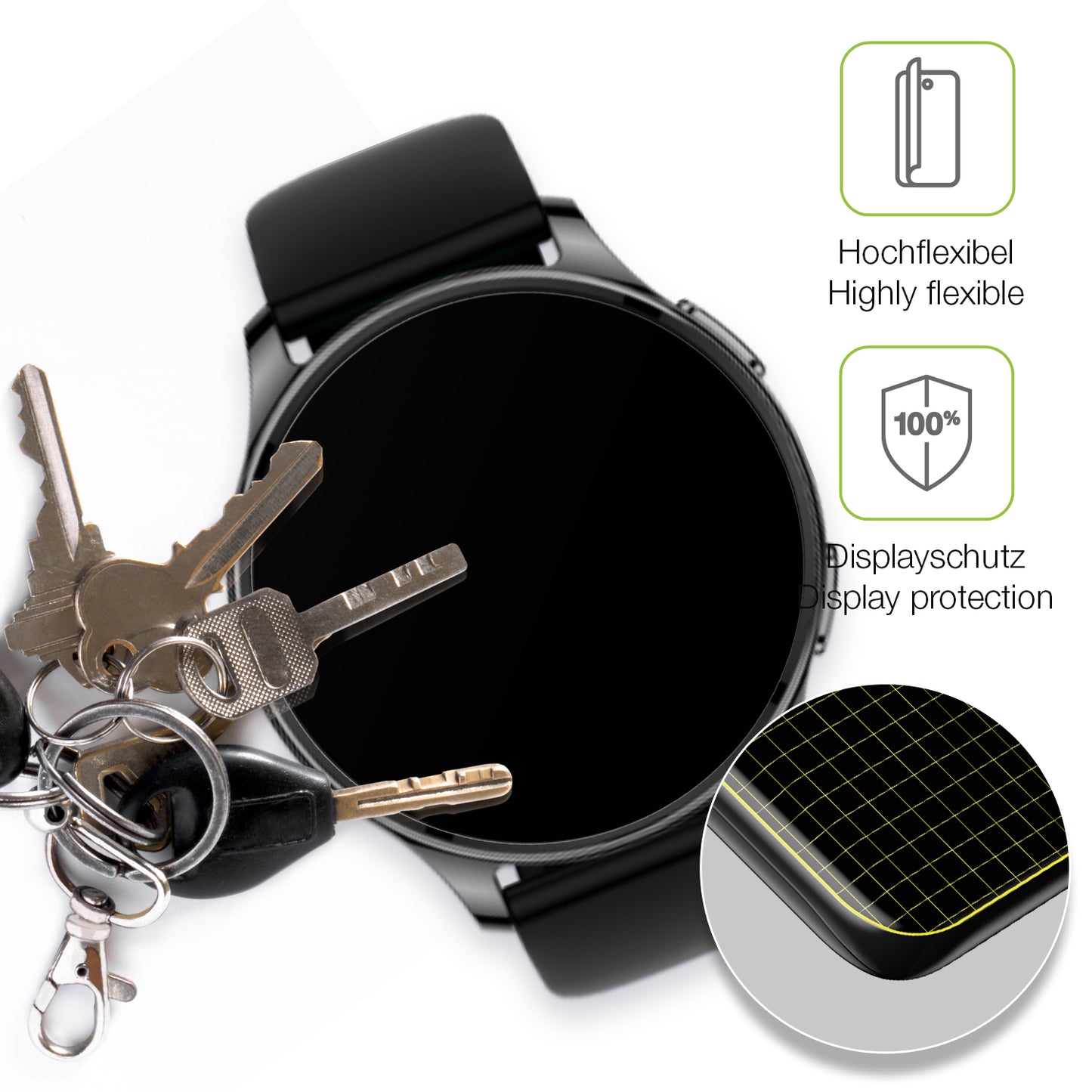 dipos Displayschutz für Amazfit Pop 3r, transparente Oberfläche, perfekte Passform auch für die Rundungen