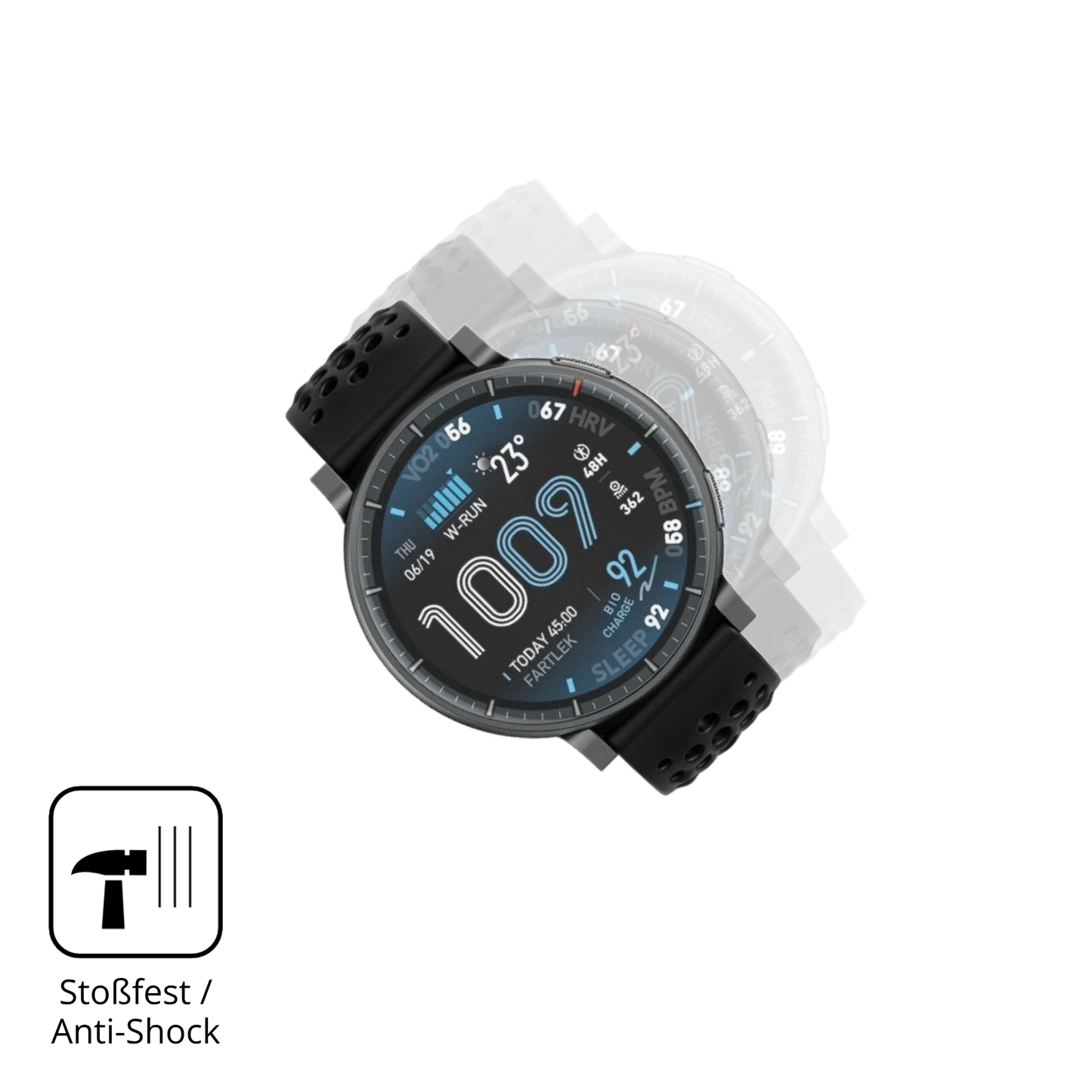 Schutz gegen Kratzer auf dem Amazfit Active Max Glas durch Schlüssel, Stöße gegen die Tischkante oder Stürze