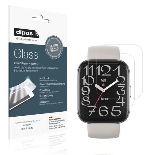 Klare Displayschutzfolie von dipos passend für Amazfit Bip 5 Unity, 9H kratzfest und blasenfrei montiert