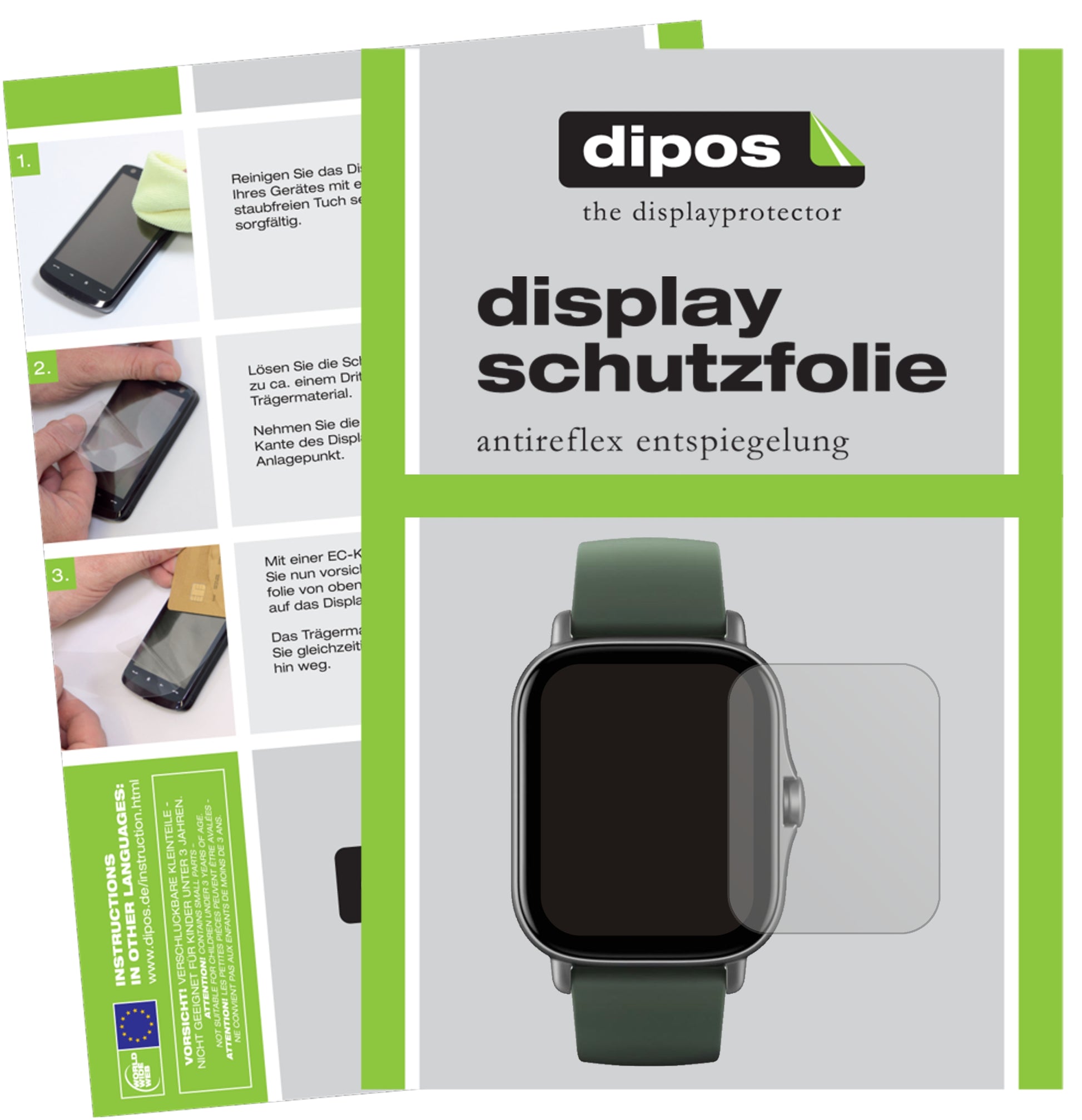 Matte Displayschutzfolie von dipos passend für Amazfit GTS 2e, präziser Zuschnitt und blasenfrei montiert