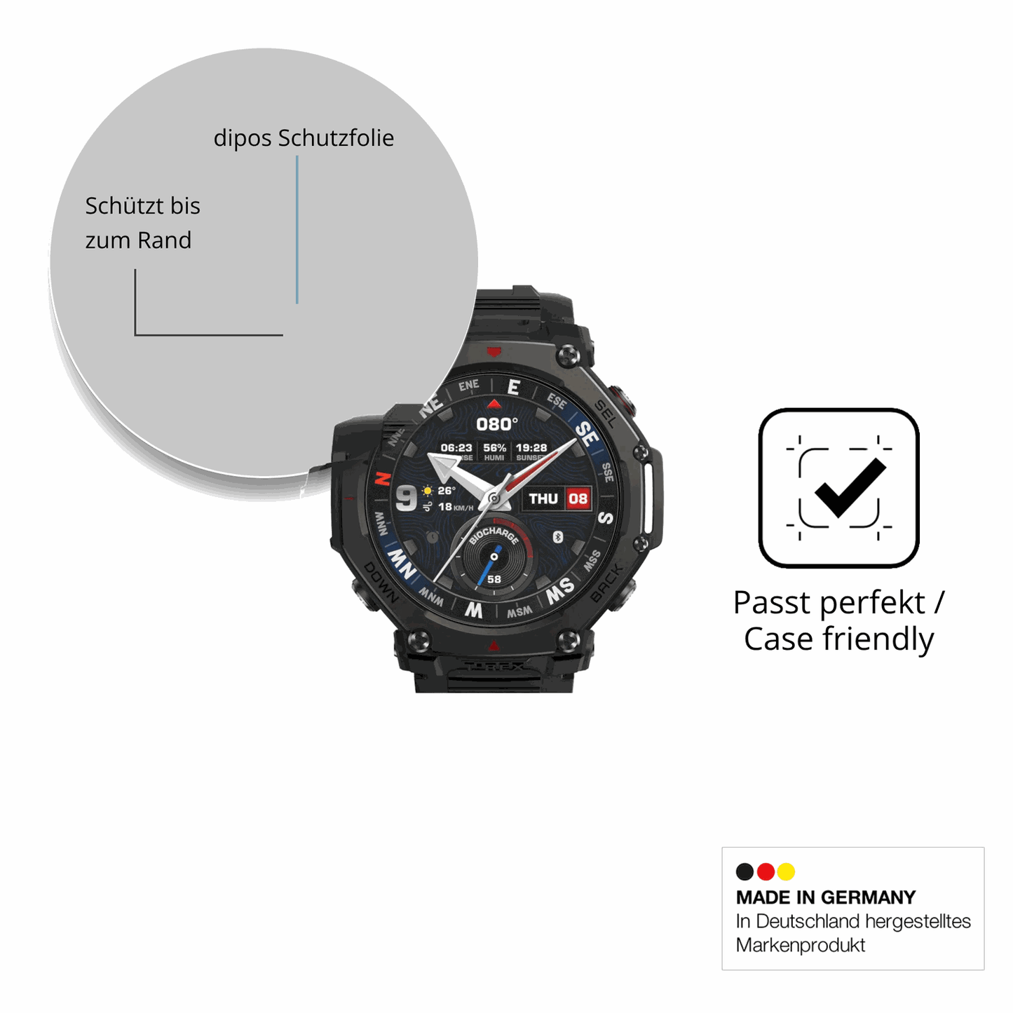 2x 9H Schutzfolie matt für Amazfit T-Rex 3 Pro Panzerfolie