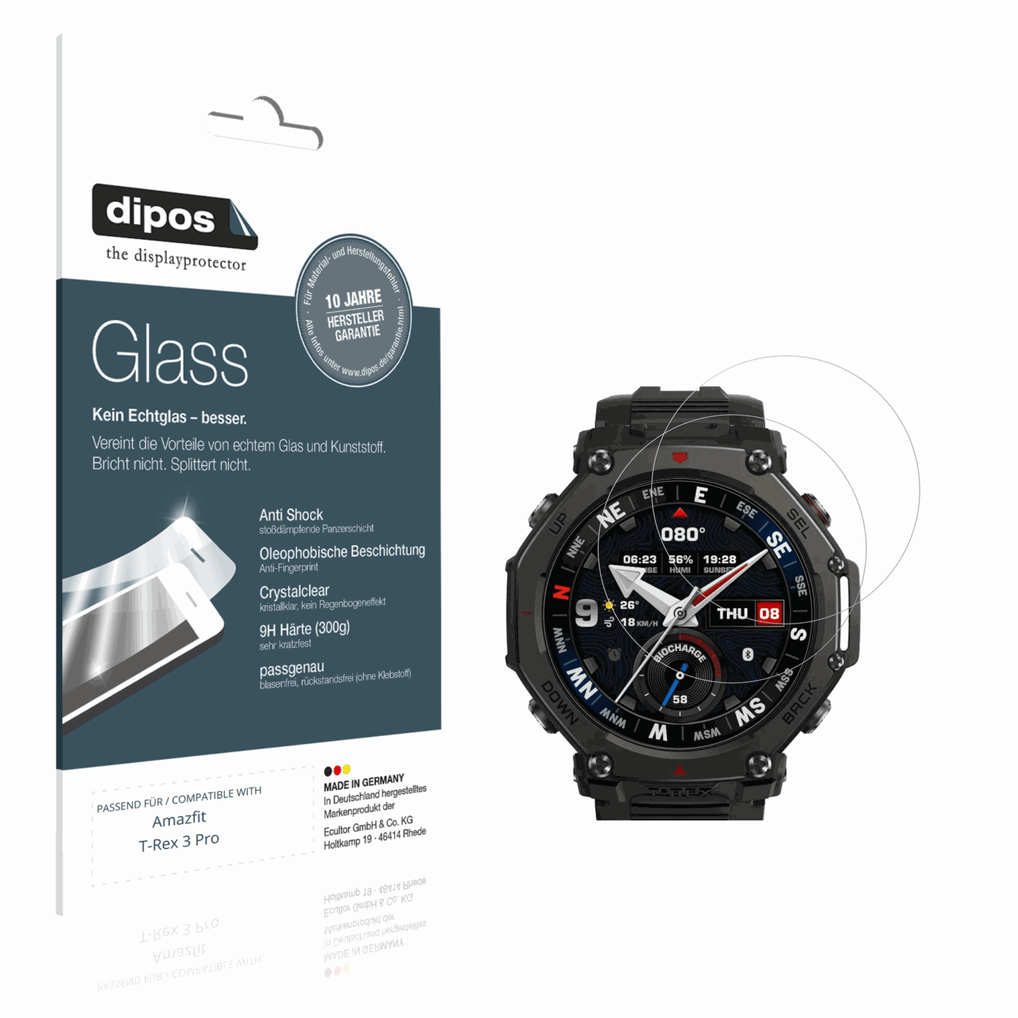 2x 9H Schutzfolie für Amazfit T-Rex 3 Pro Panzerfolie