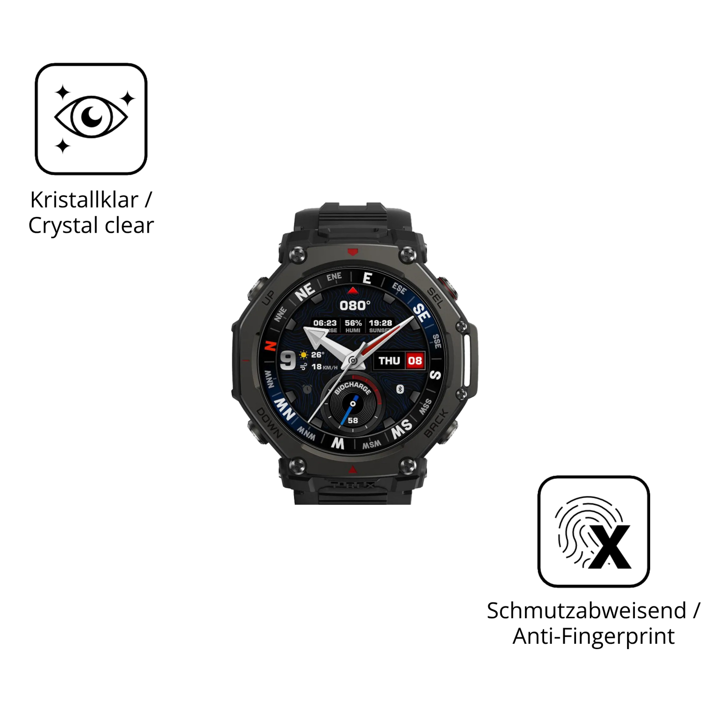 2x 9H Schutzfolie für Amazfit T-Rex 3 Pro Panzerfolie