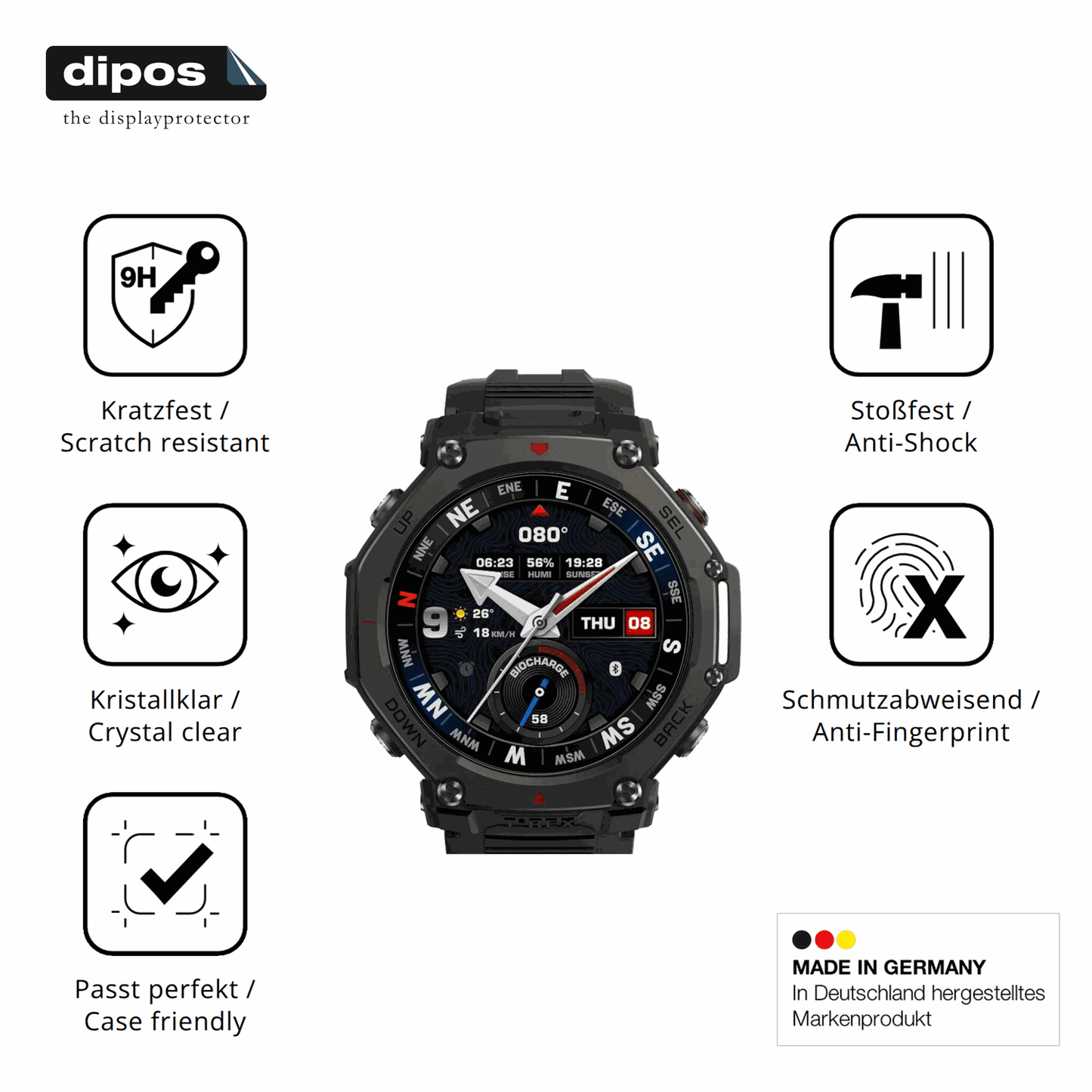 2x 9H Schutzfolie für Amazfit T-Rex 3 Pro Panzerfolie