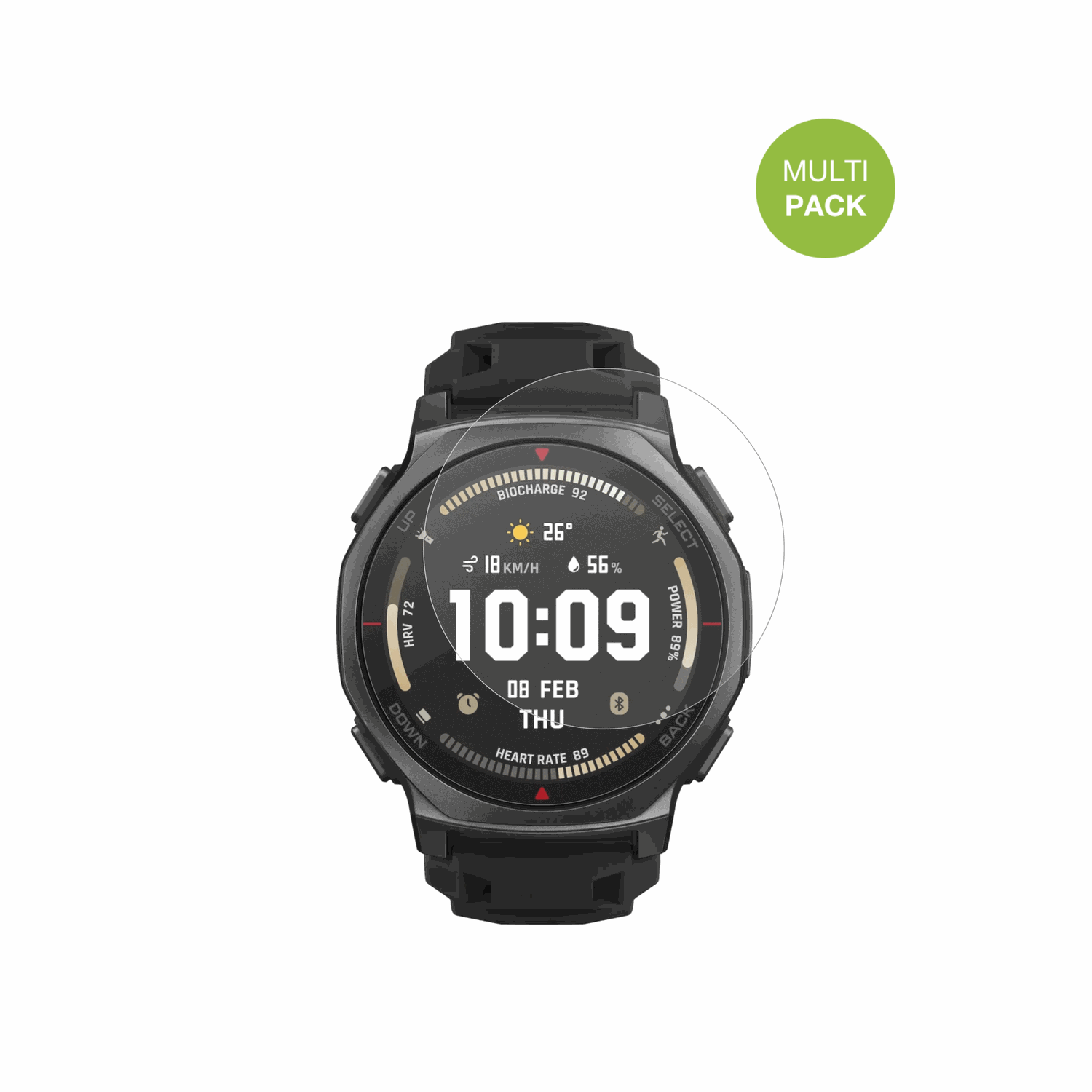 AmazfitT-Rex 3 Pro 44mm mit aufgebrachter dipos Displayschutzfolie, die lästige Fingerabdrücke minimiert