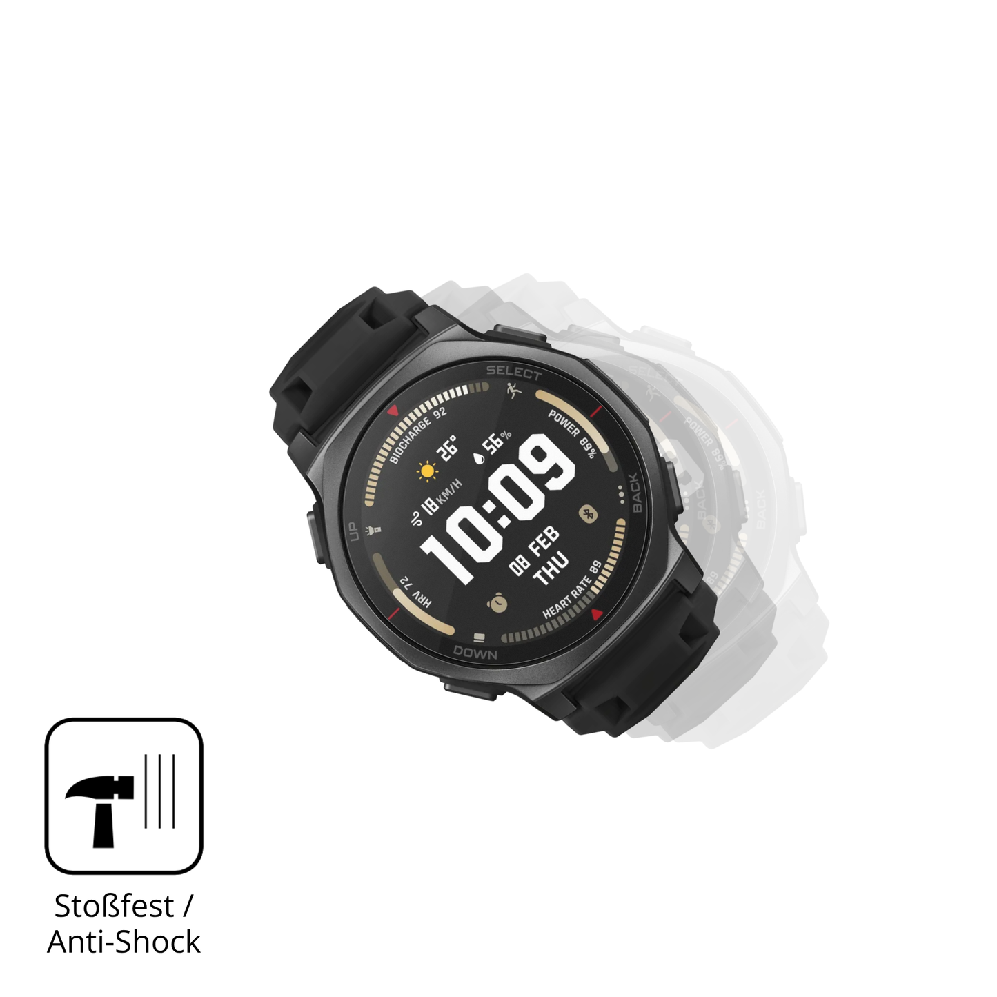 Schutz gegen Kratzer auf dem Amazfit T-Rex 3 Pro 44mm Glas durch Schlüssel, Stöße gegen die Tischkante oder Stürze