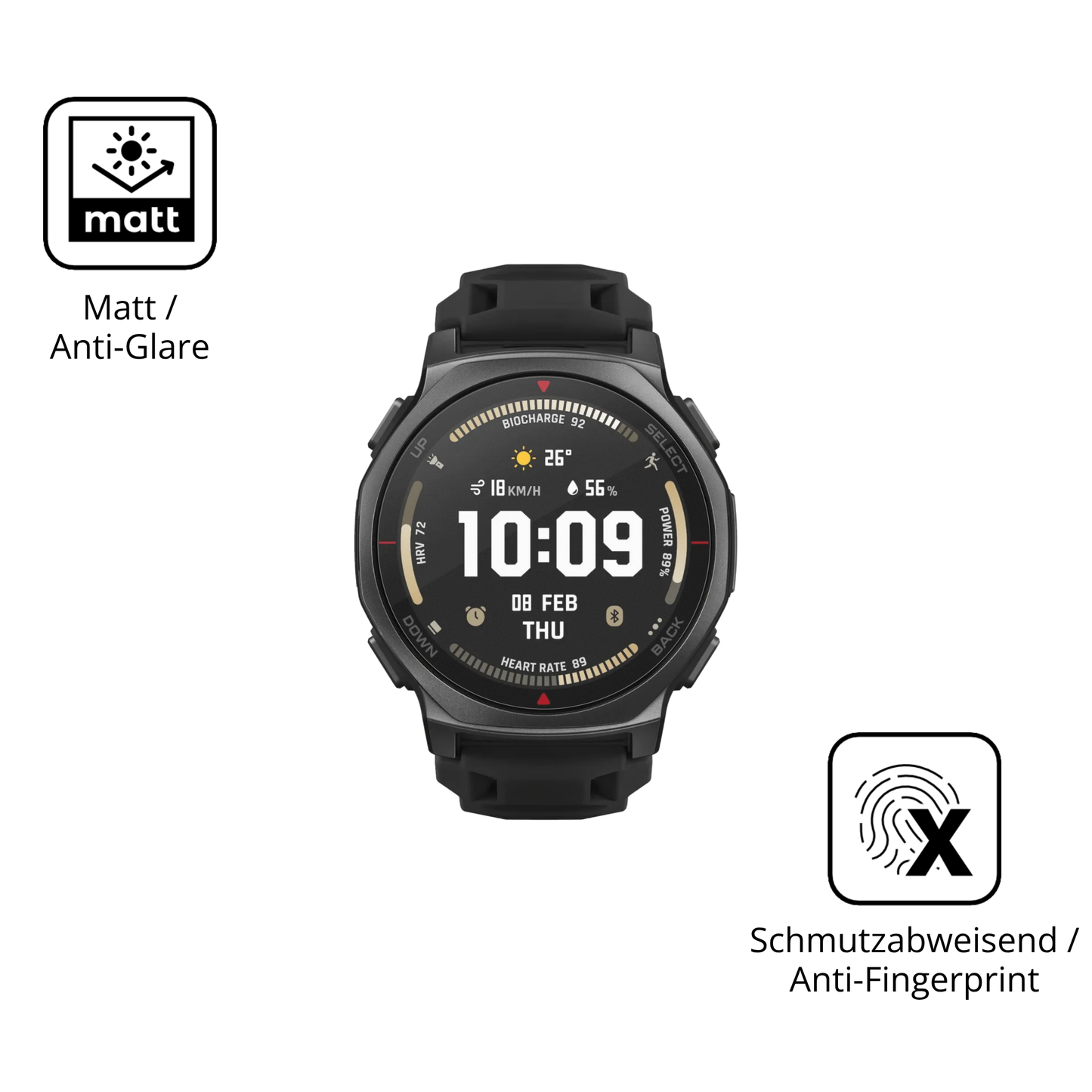 9H Hartbeschichtete, flexible Folie passend zugeschnitten für Amazfit T-Rex 3 Pro 44mm