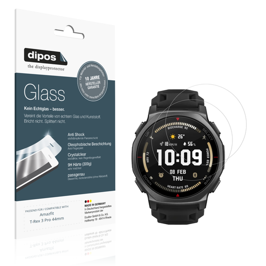 Klare Displayschutzfolie von dipos passend für Amazfit T-Rex 3 Pro 44mm, 9H kratzfest und blasenfrei montiert