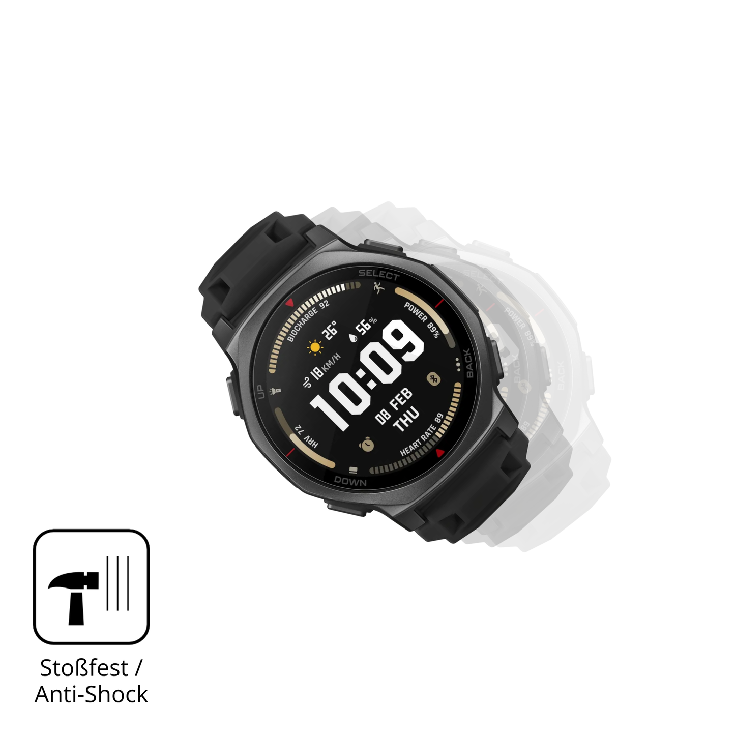 Schutz gegen Kratzer auf dem Amazfit T-Rex 3 Pro 44mm Glas durch Schlüssel, Stöße gegen die Tischkante oder Stürze