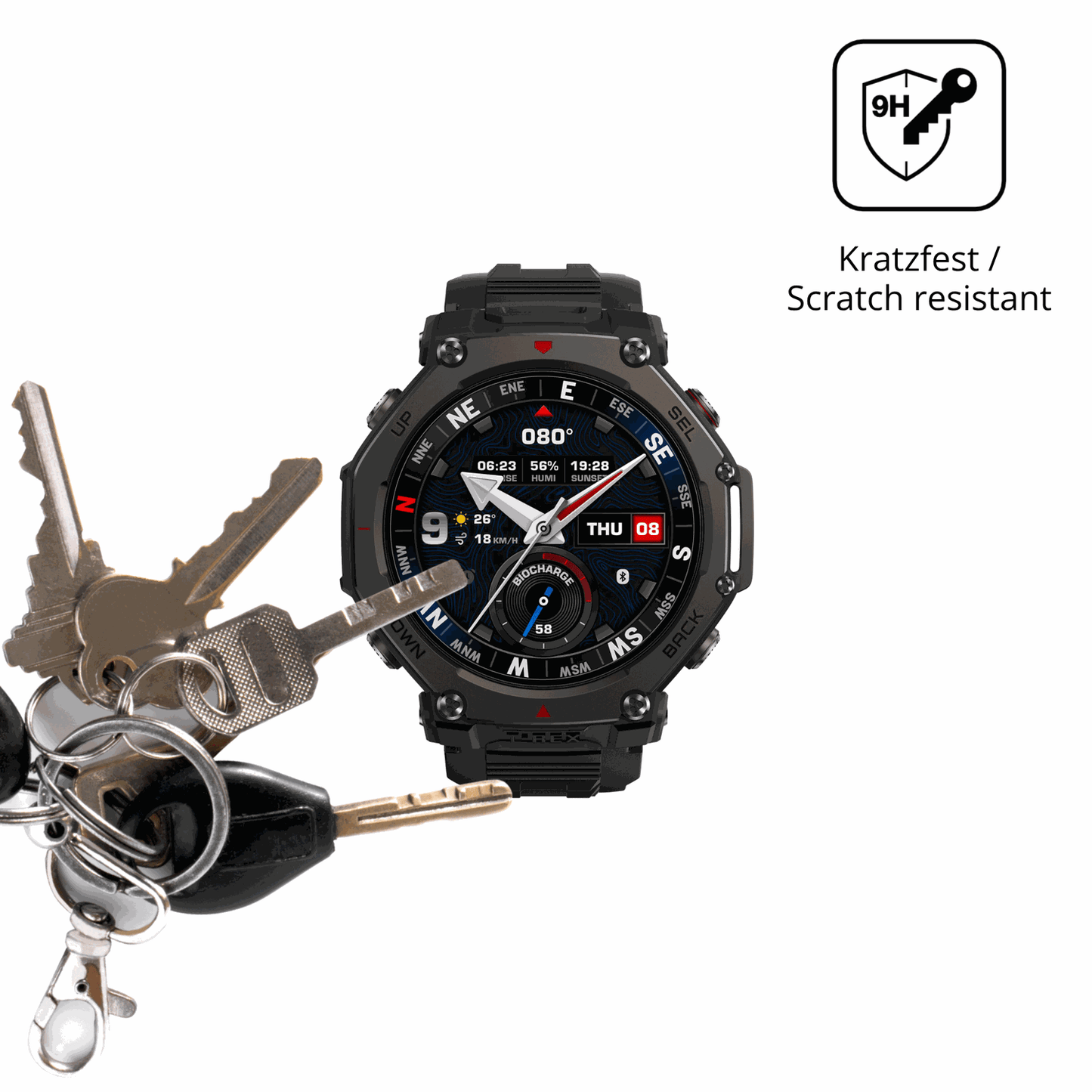 dipos Displayschutz für Amazfit T-Rex 3 Pro 48mm, transparente Oberfläche, perfekte Passform auch für die Rundungen