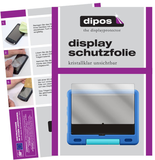 Klare Displayschutzfolie von dipos passend für Amazon Fire HD 10 Kids (2021), präziser Zuschnitt und blasenfrei montiert