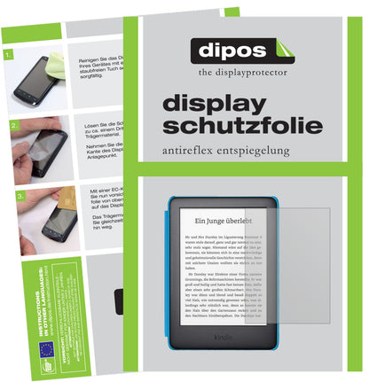 Matte Displayschutzfolie von dipos passend für Amazon Kindle Kids Edition (2019), präziser Zuschnitt und blasenfrei montiert