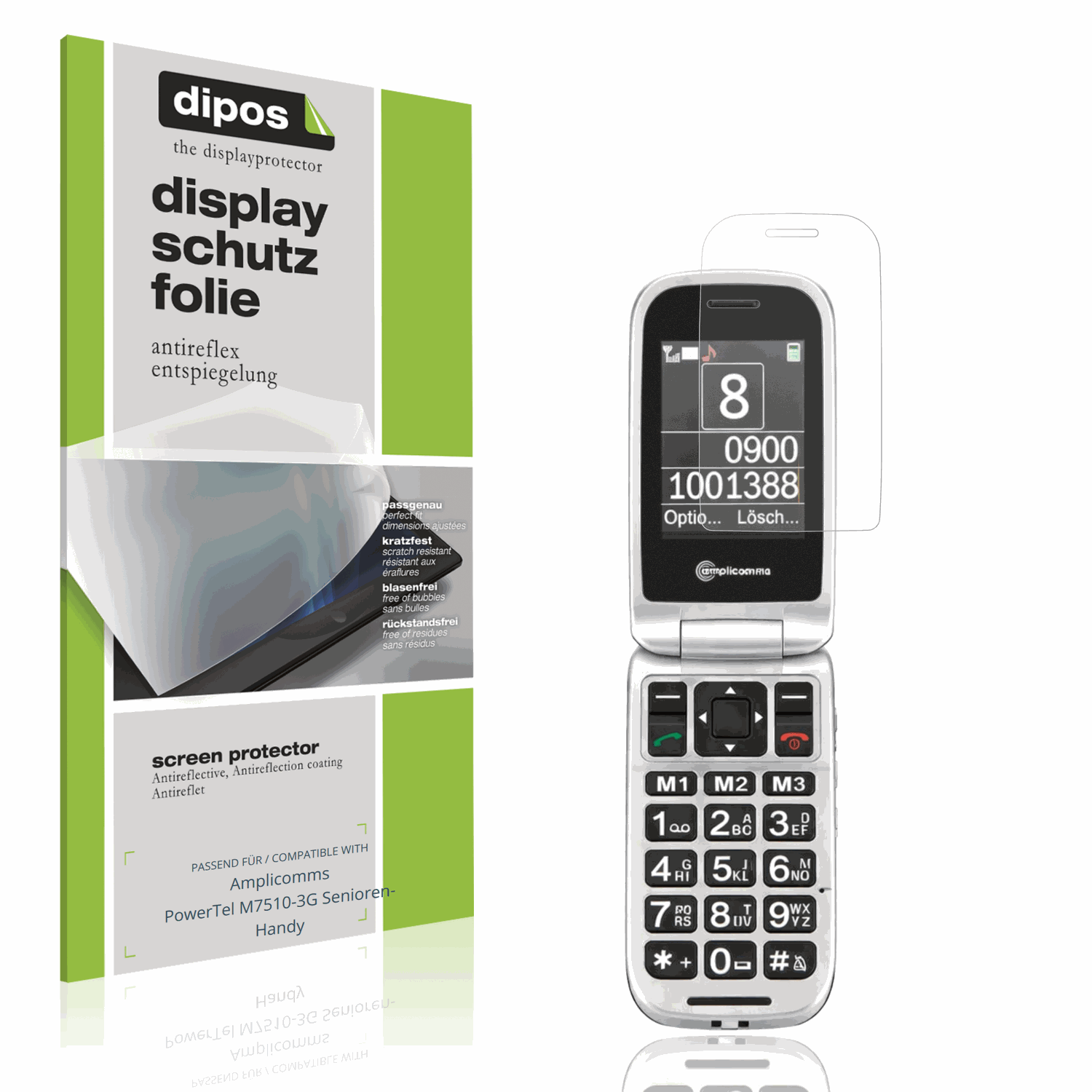 Matte Displayschutzfolie von dipos passend für Amplicomms PowerTel M7510-3G Senioren-Handy, präziser Zuschnitt und blasenfrei montiert