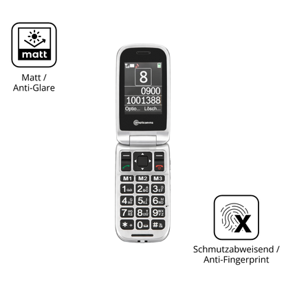 Dünne und entspiegelnde Folie passend zugeschnitten für Amplicomms PowerTel M7510-3G Senioren-Handy