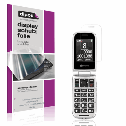 Klare Displayschutzfolie von dipos passend für Amplicomms PowerTel M7510-3G Senioren-Handy, präziser Zuschnitt und blasenfrei montiert