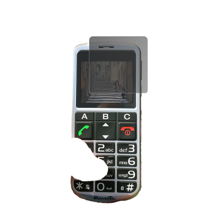AmplicommsPowerTel M8000 Senioren-Handy mit aufgebrachtem dipos Displayschutz, der seitliche Einblicke blockiert