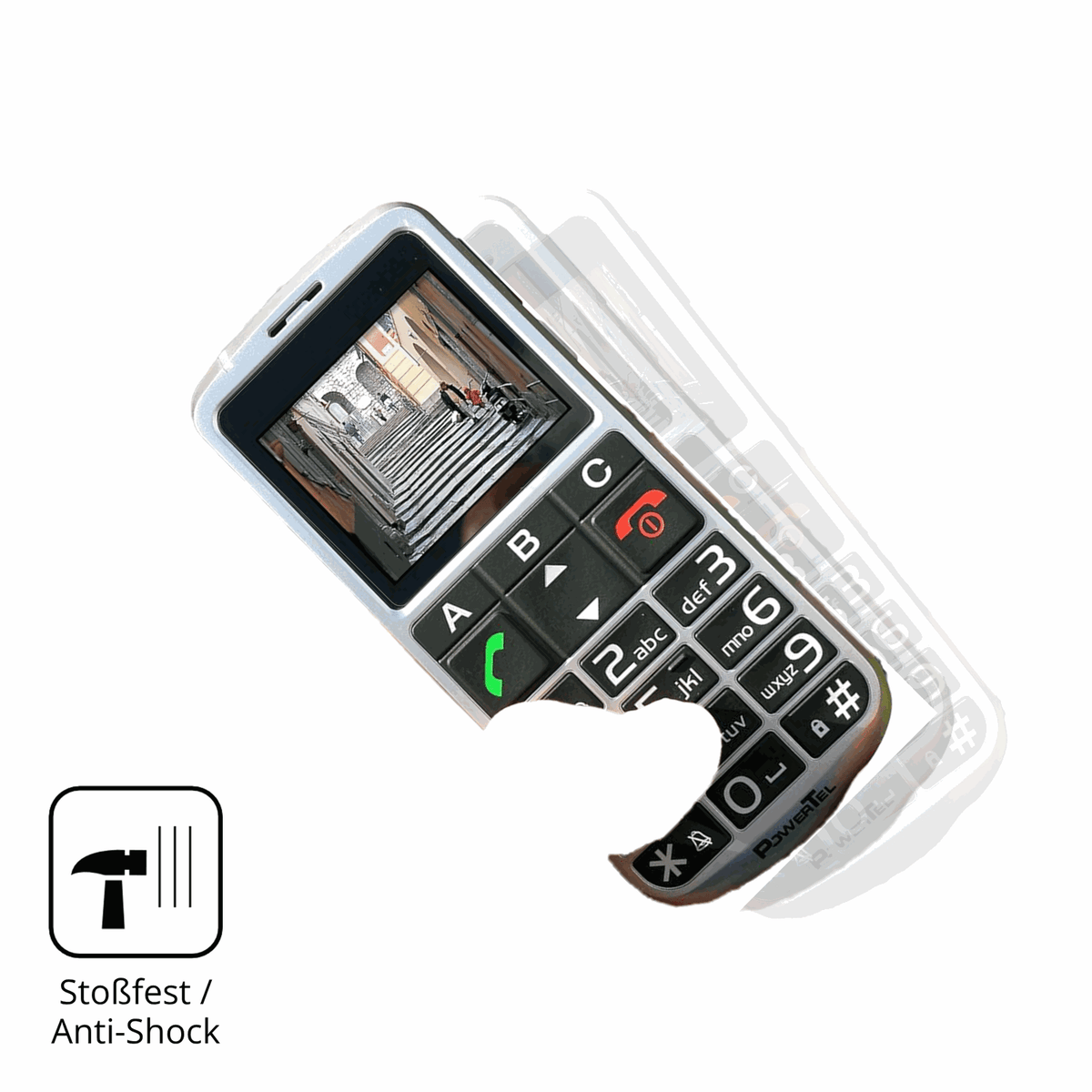 Schutz gegen Kratzer auf dem Amplicomms PowerTel M8000 Senioren-Handy Glas durch Schlüssel, Stöße gegen die Tischkante oder Stürze