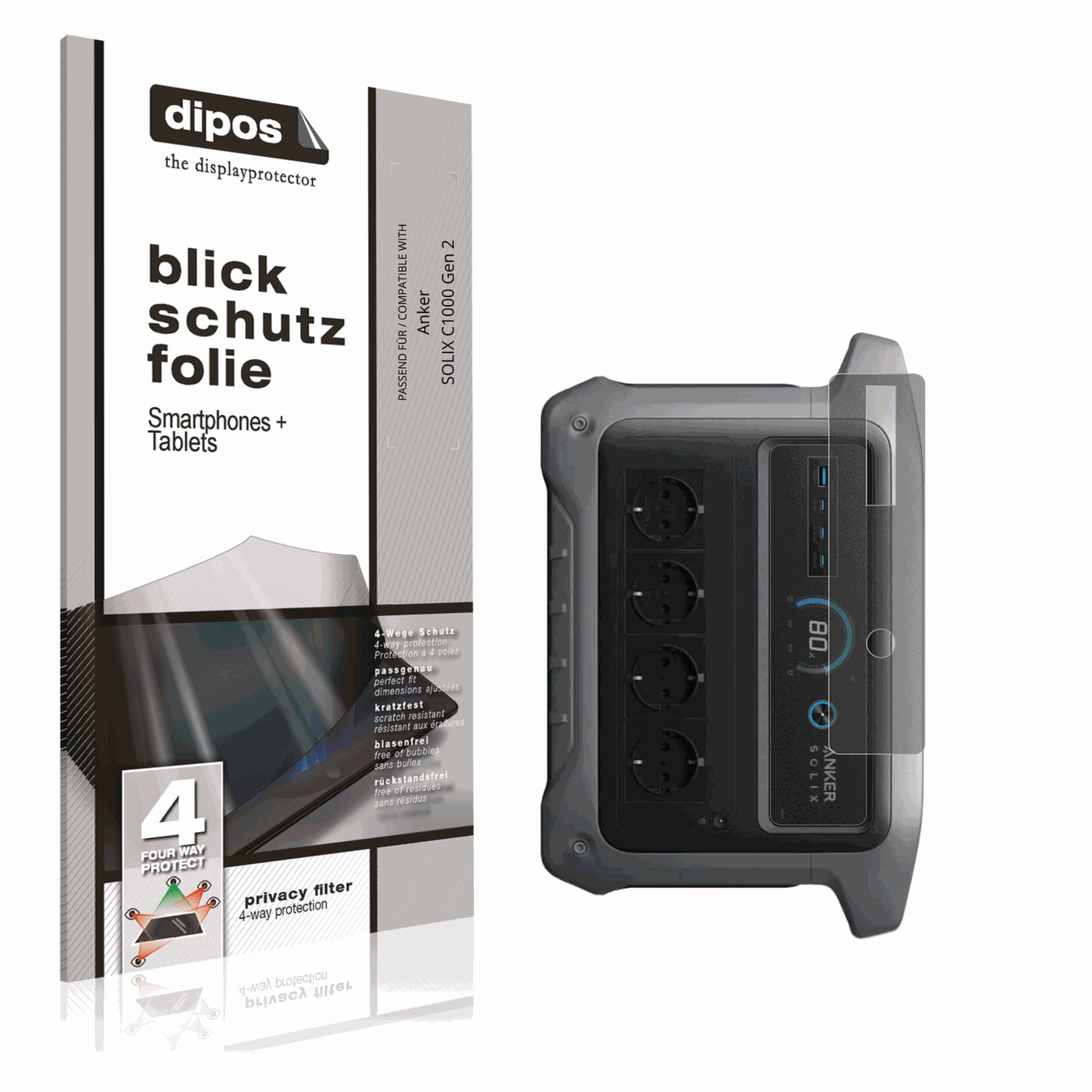 Blickschutzfolie von dipos passend für Anker SOLIX C1000 Gen 2, präziser Zuschnitt und blasenfrei montiert